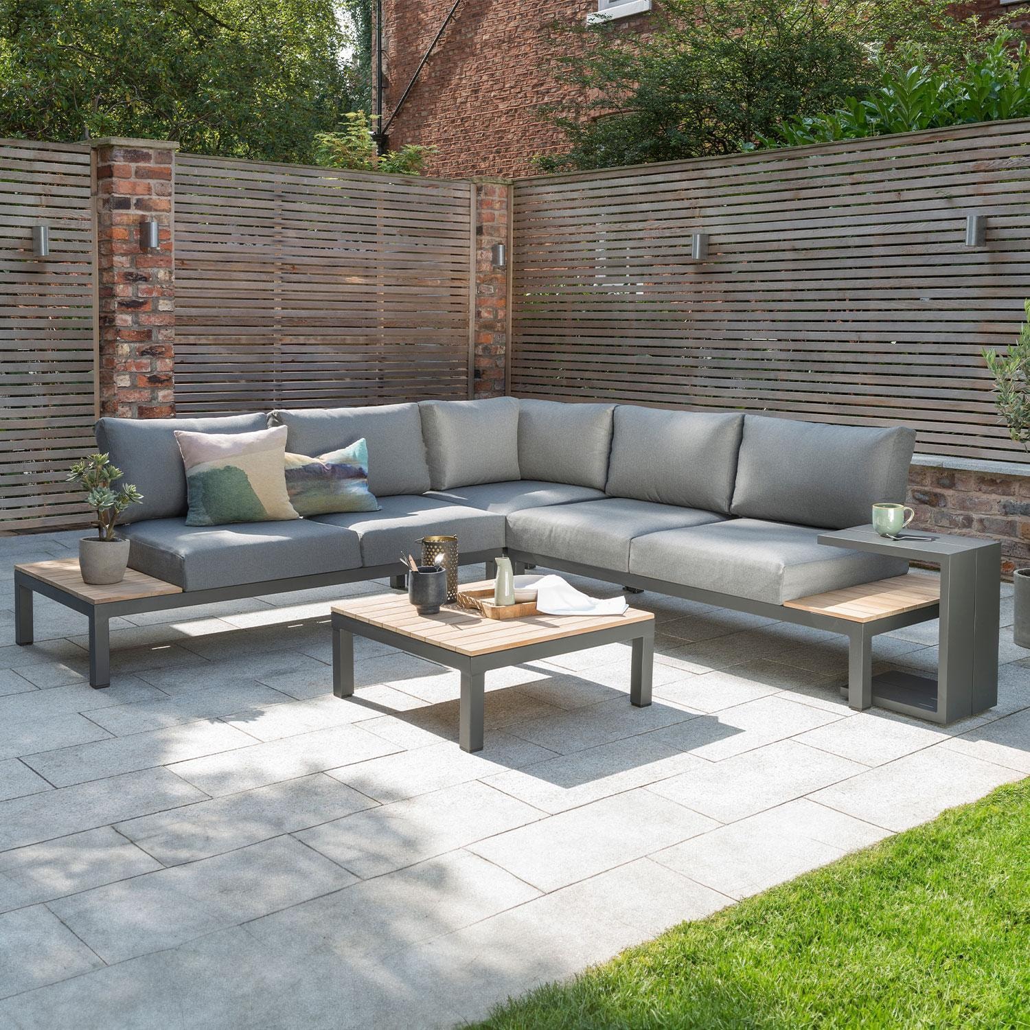 Elba 4 Pc Aluminum/Teak Corner Seating Set in Cast Silver By KETTLER