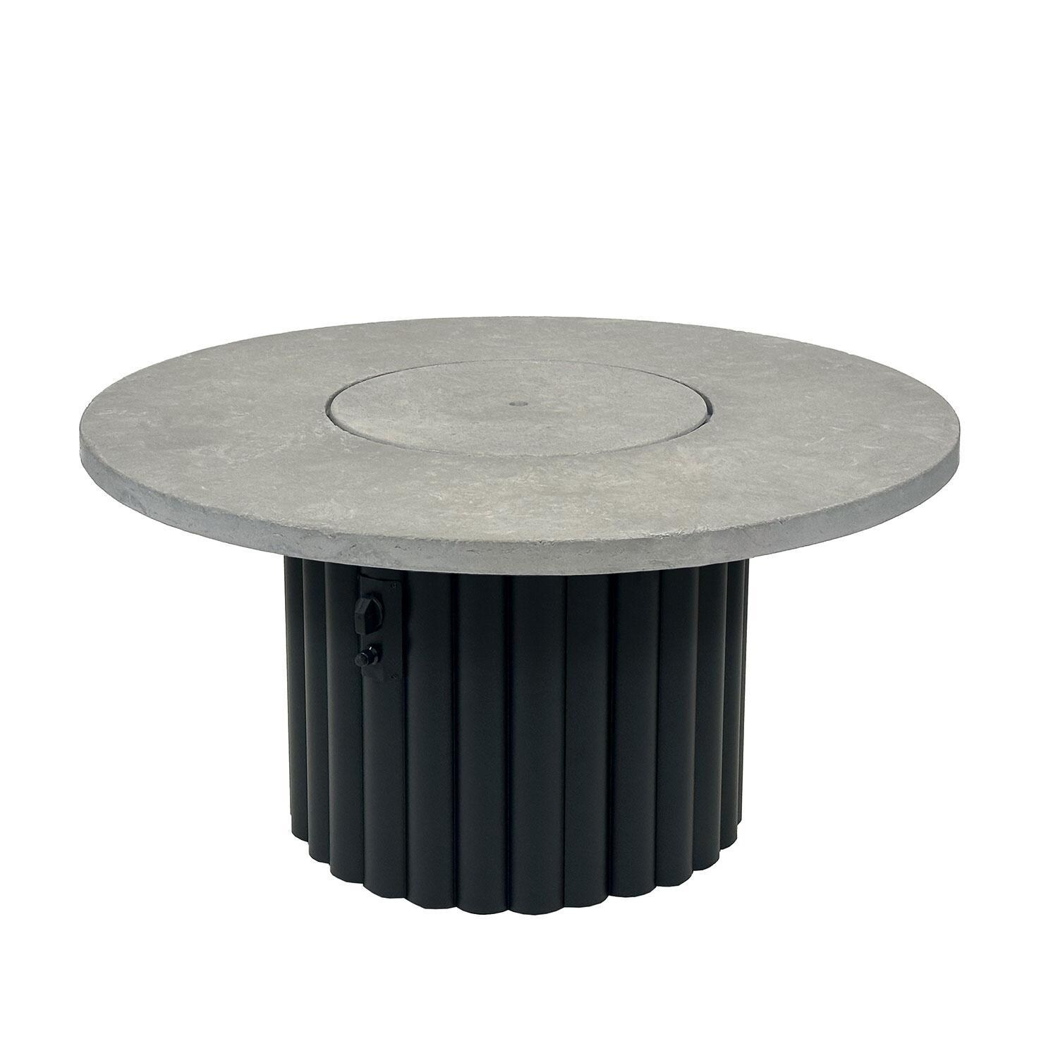 Reverie REVRBL-48-K-NG 48-in Round Aluminum Natural Gas Fire Pit Table w/ Relic Grey Supercast Top & Black Base (Ships Propane w/ Conversion Kit) - Cover On - White Background thumbnail