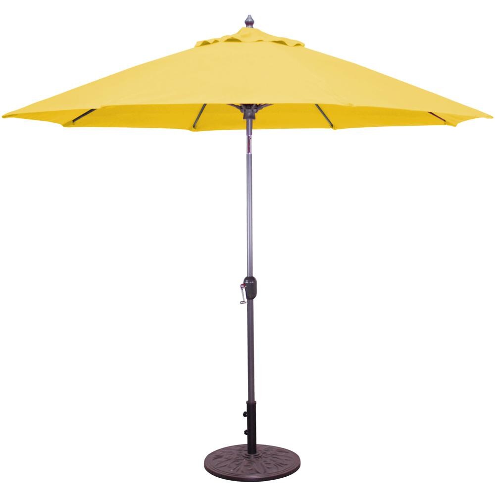 Galtech 9 Ft. Bar Height Octagonal Aluminum Patio Market Umbrella W/ Crank Lift And Auto Tilt - Charcoal Frame W/ Sunbrella Canvas Sunflower Yellow Canopy