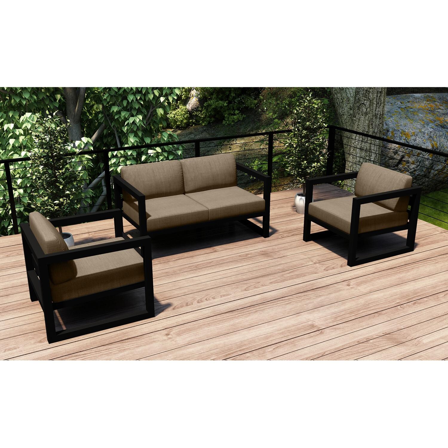 Lakeview MSTYCV-BK-3LSS-HB Misty Cove 3 Pc Aluminum Seating Set in Black w/Loveseat & Heather Beige Cushions by Lakeview Outdoor Designs - Set Outside - Lifestyle thumbnail