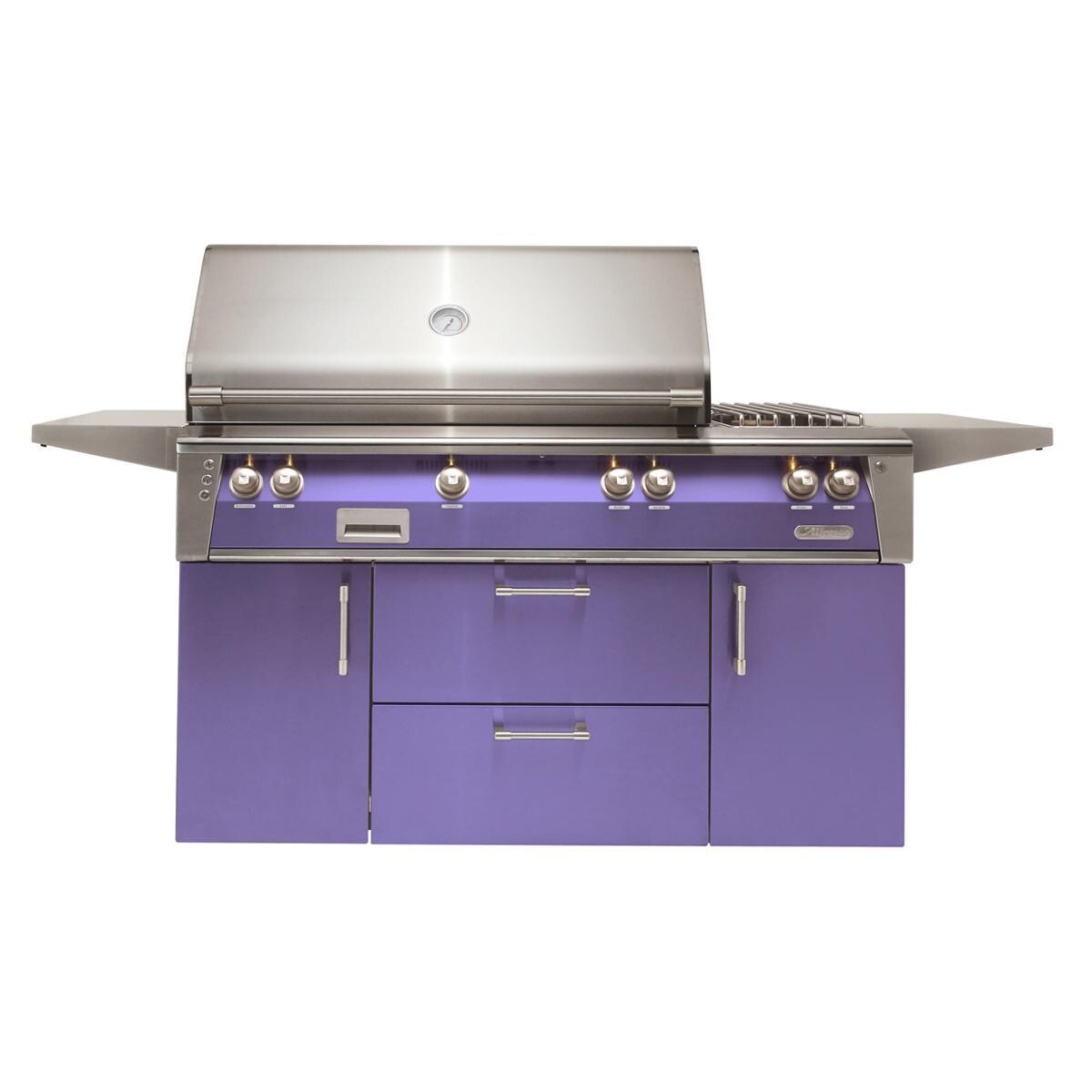 Alfresco ALXE 56-Inch Freestanding Propane Deluxe Grill With Sear Zone, Rotisserie, And Side Burner in Blue Lilac - ALXE-56SZC-LP-S4005