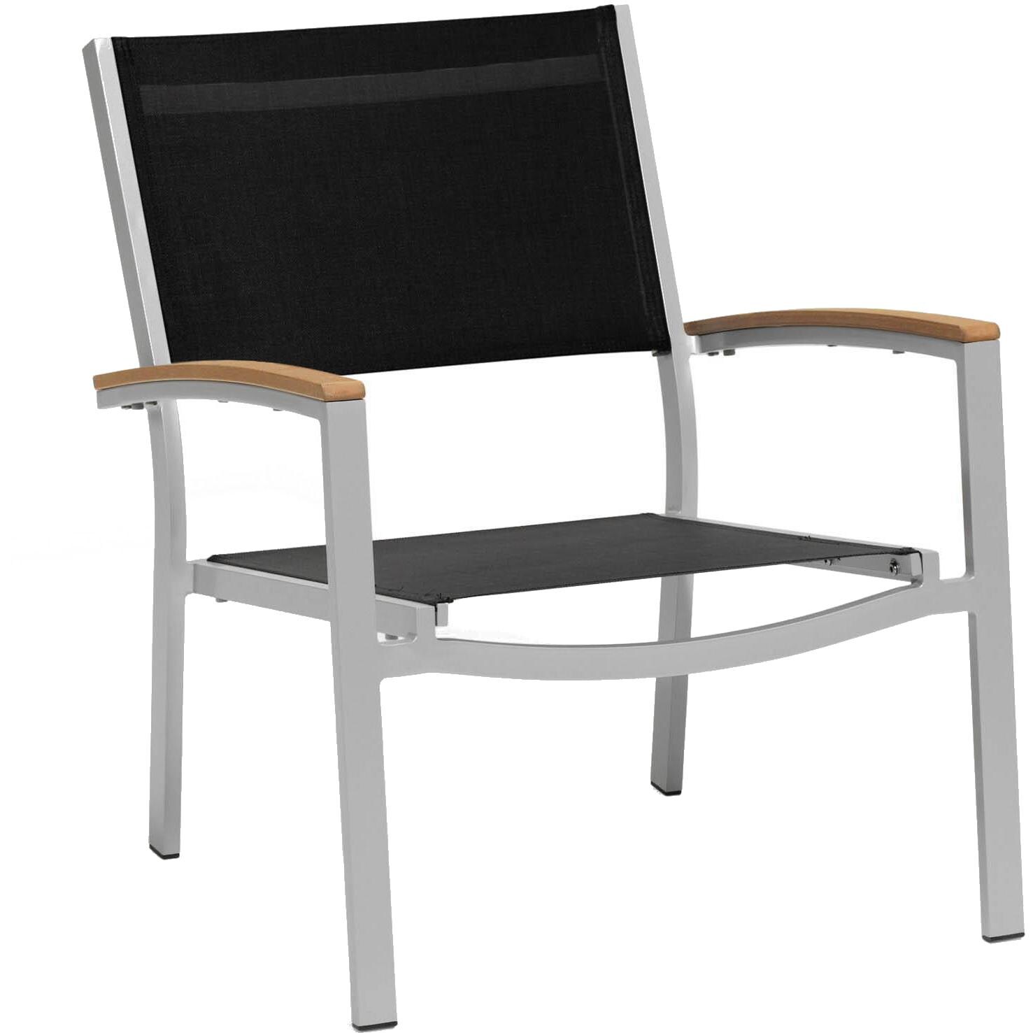 Travira Aluminum Chat Chair W/ Black Sling & Natural Tekwood Armcaps By Oxford Garden