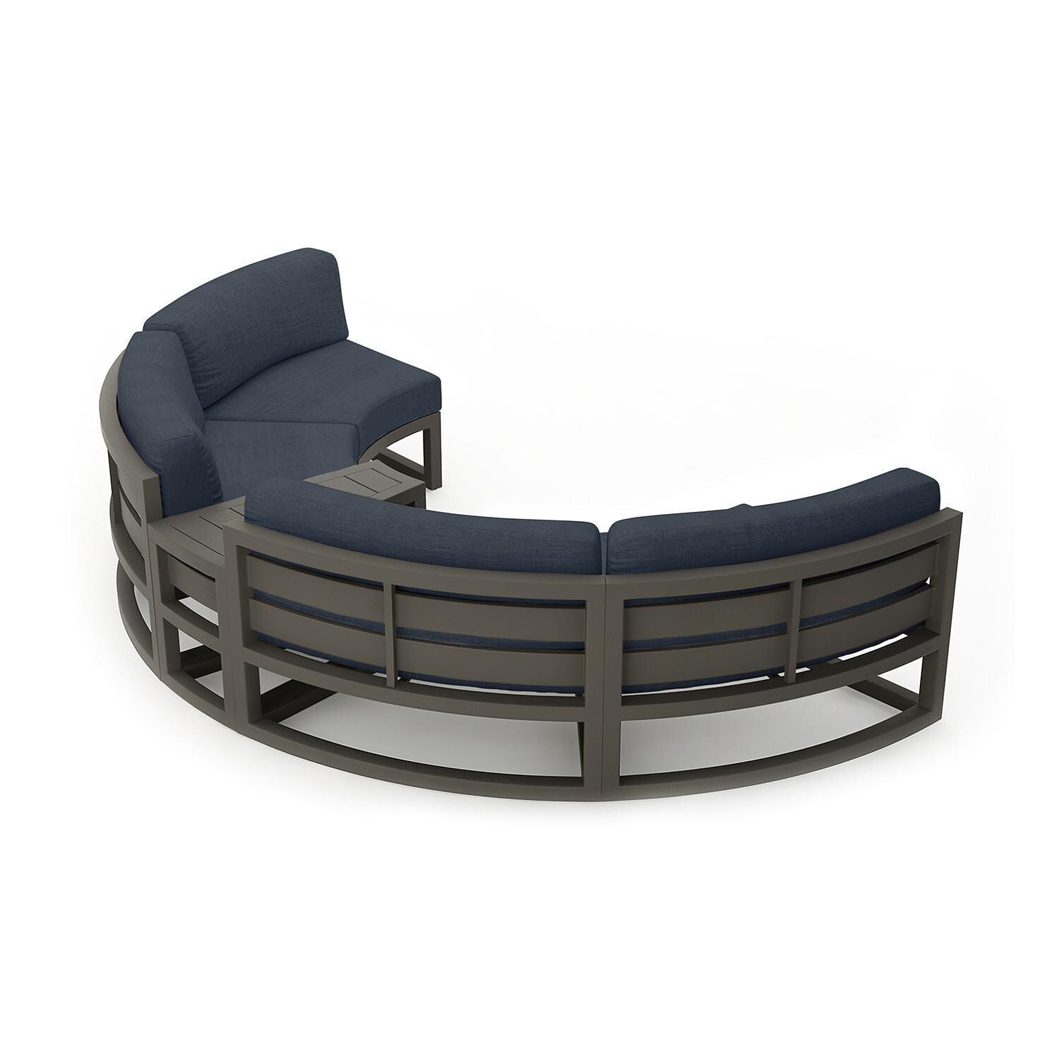 Misty Cove 3 Piece Curve Sectional Set in Slate w/End Table & Spectrum Indigo Cushions by Lakeview - Back View - White Background thumbnail