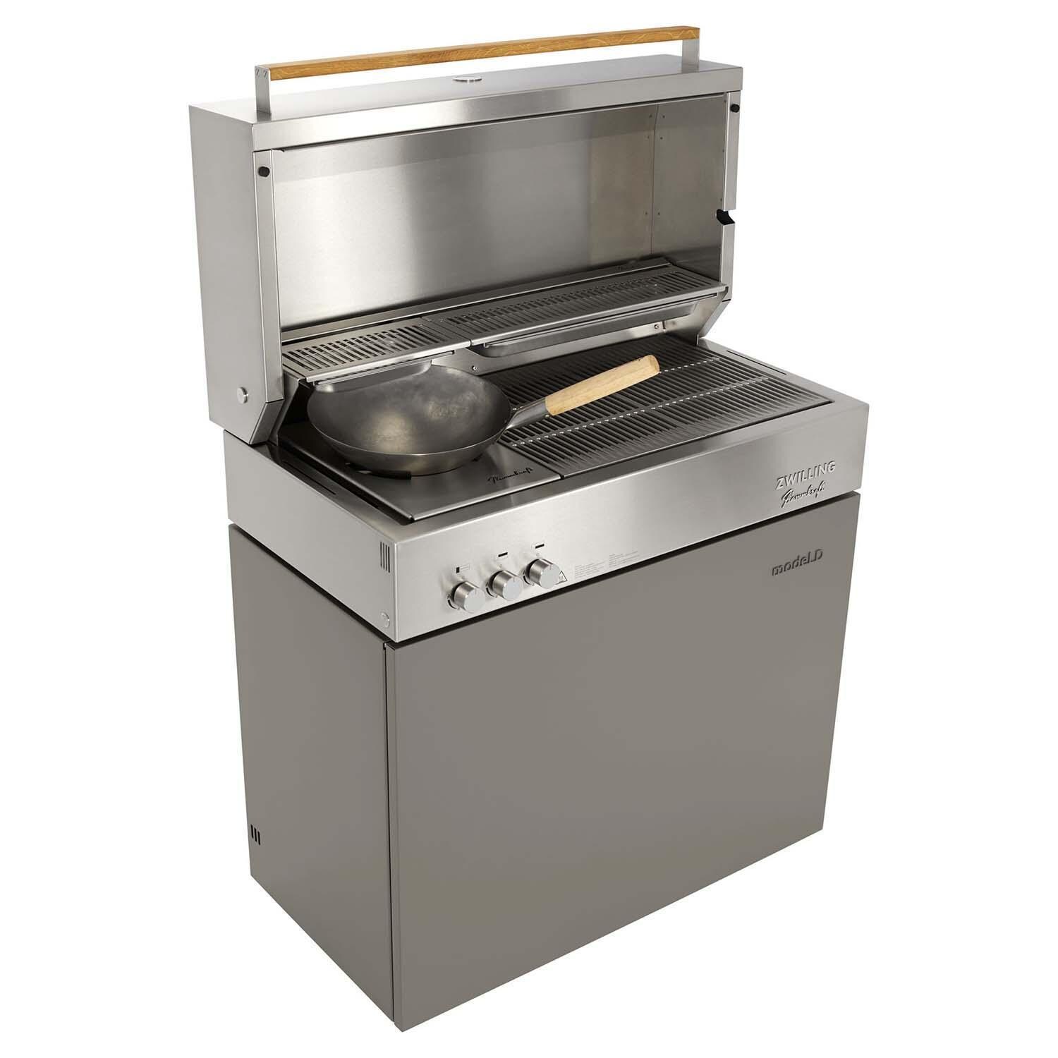 Flammkraft 1029541 Model D Propane Gas Grill - Taupe - Shown w/ Wok (Sold Separately) - White Background thumbnail