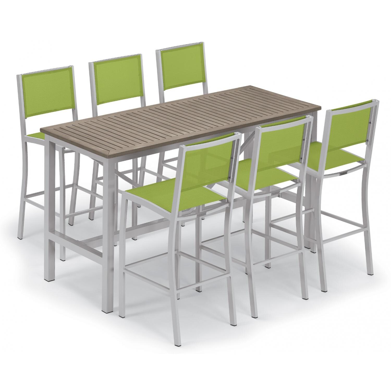Travira 7 Piece Aluminum Patio Bar Set W/ 72 X 30 Inch Rectangular Table and Tekwood Vintage Tabletop By Oxford Garden - Go Green Sling thumbnail