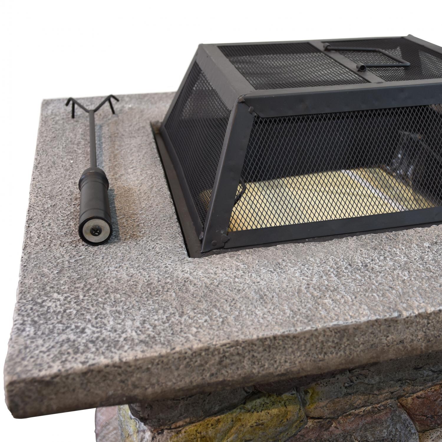 Astella 30 Inch Square Wood Burning Fire Pit Faux Rock Fp400