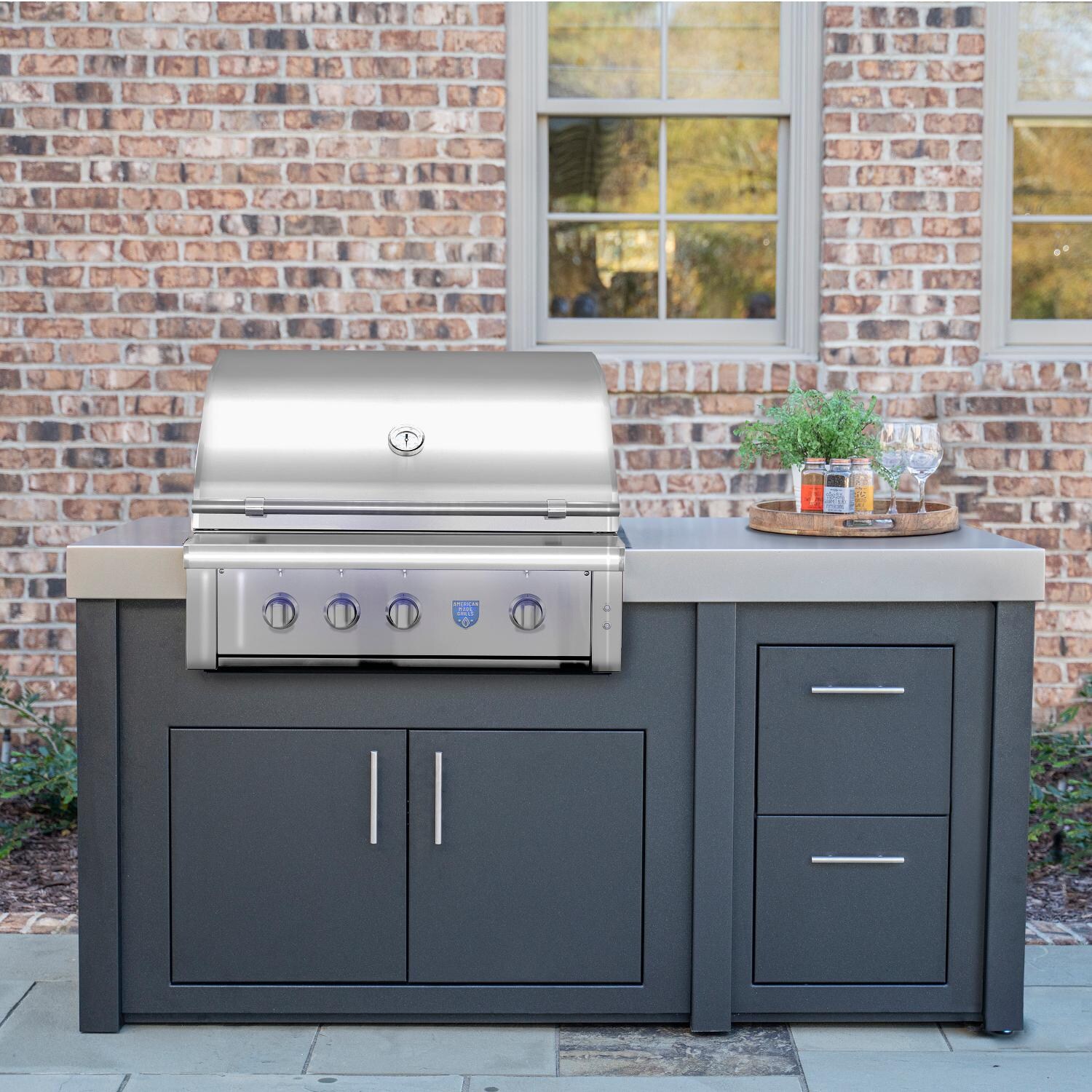 BBQGuys Signature BBQ-EST36-S-LP 7-Foot Silver Vein Finished Island Kitchen W/ American Made Grills 36-Inch Propane Gas Grill - Lifestyle thumbnail