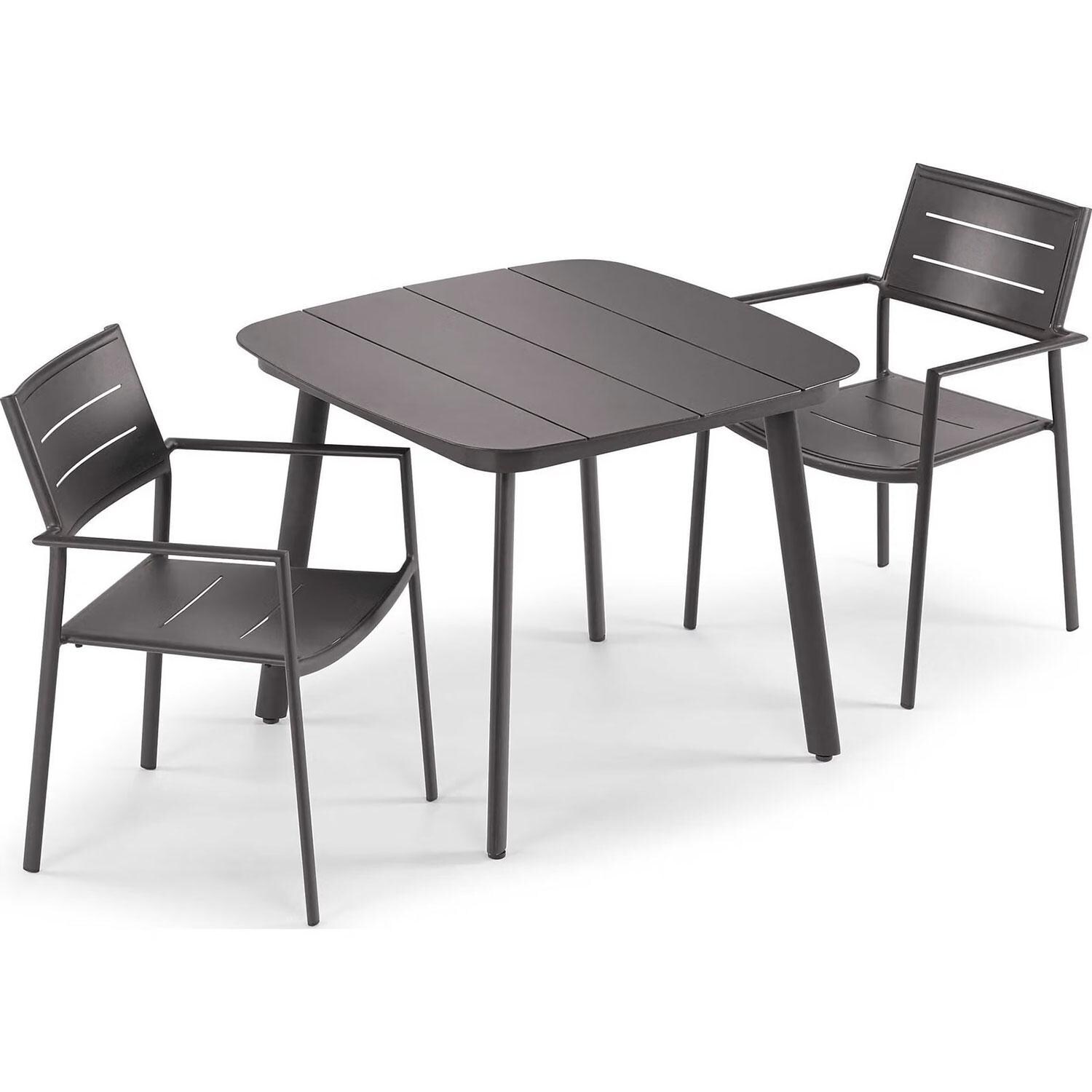 Eiland 3 Pc Powder-Coated Aluminum Dining Set in Carbon By Oxford Garden - White Background thumbnail