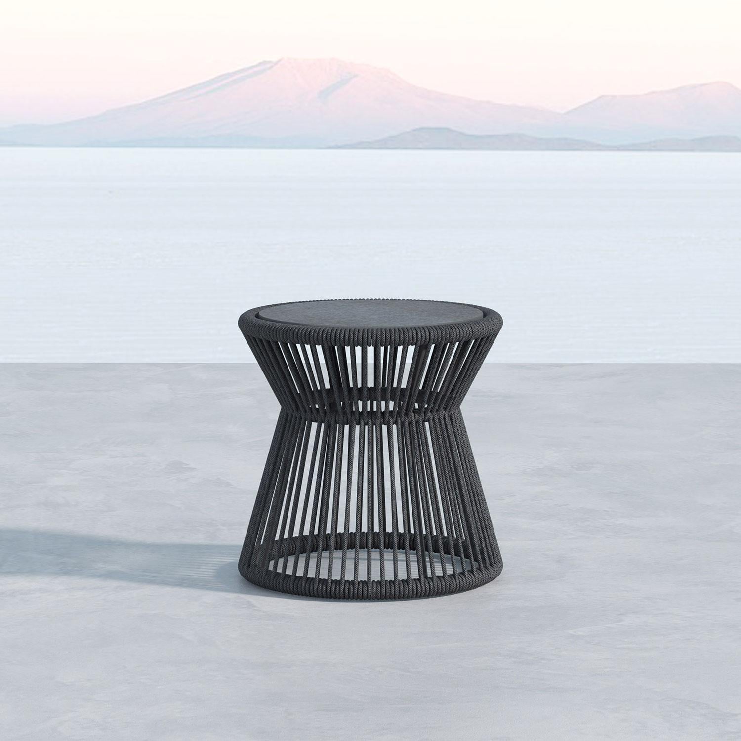 Sunset West - 4101-ET - Milano 20-Inch Round Olefin Rope Patio End Table W/ Honed Absolute Granite Top - Lifestyle thumbnail