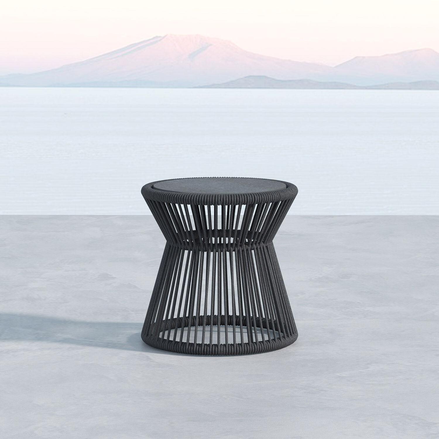 Sunset West - 4101-ET - Milano 20-Inch Round Olefin Rope Patio End Table W/ Honed Absolute Granite Top - Lifestyle thumbnail
