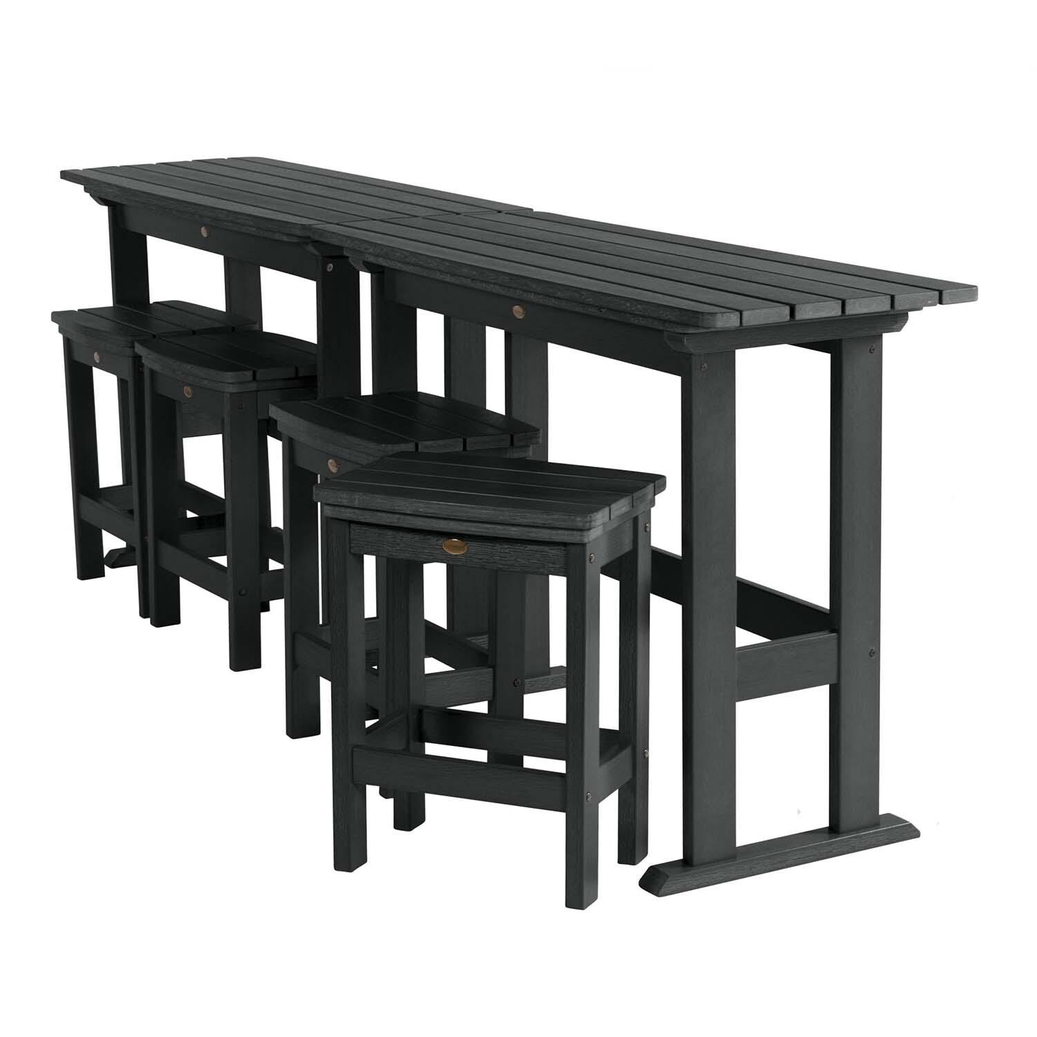 Hart Lane 6 Pc Recycled Plastic Counter Height Dining Set in Black By Lakeview - Tables Against Railing - White Background thumbnail