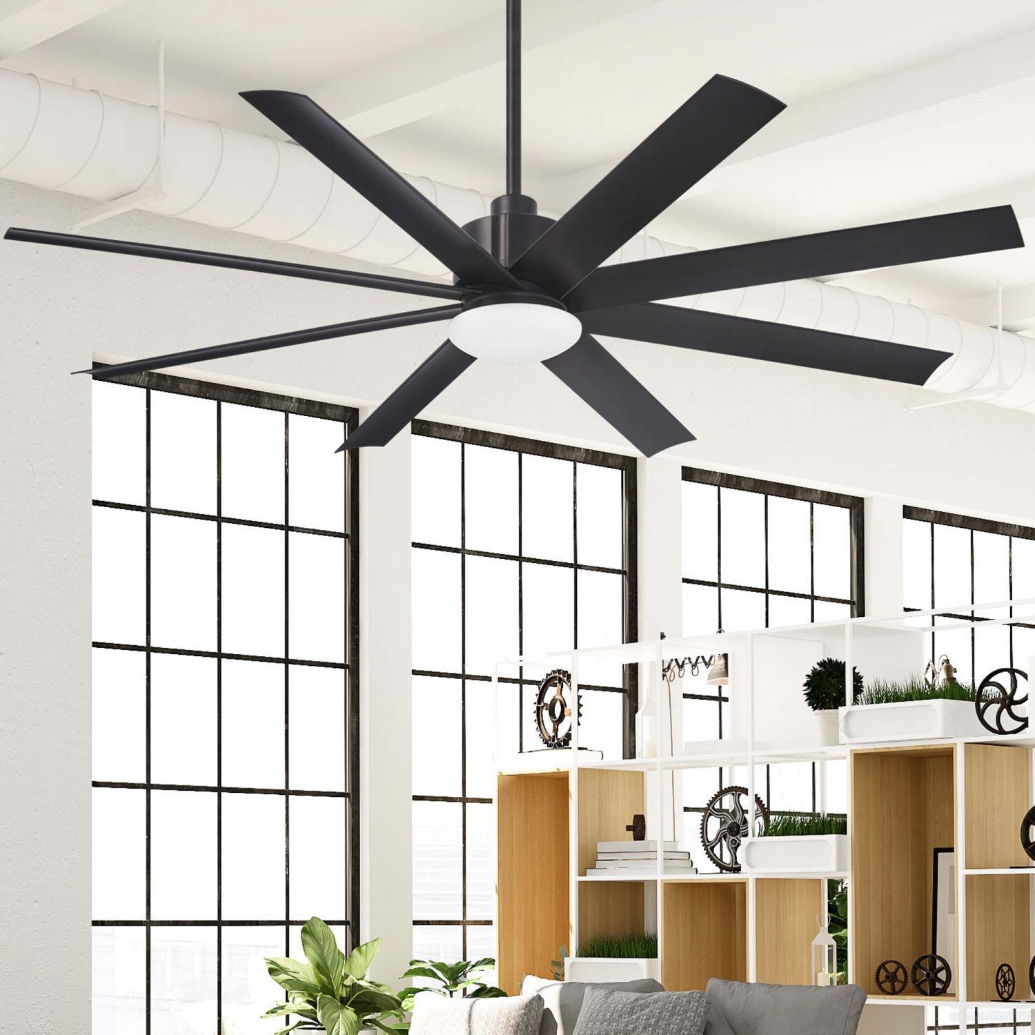 Minka-Aire Slipstream 65-Inch 8-Blade LED Ceiling Fan in Coal Finish W/ Distressed Koa Blades & Etched Opal Glass - F888L-CL