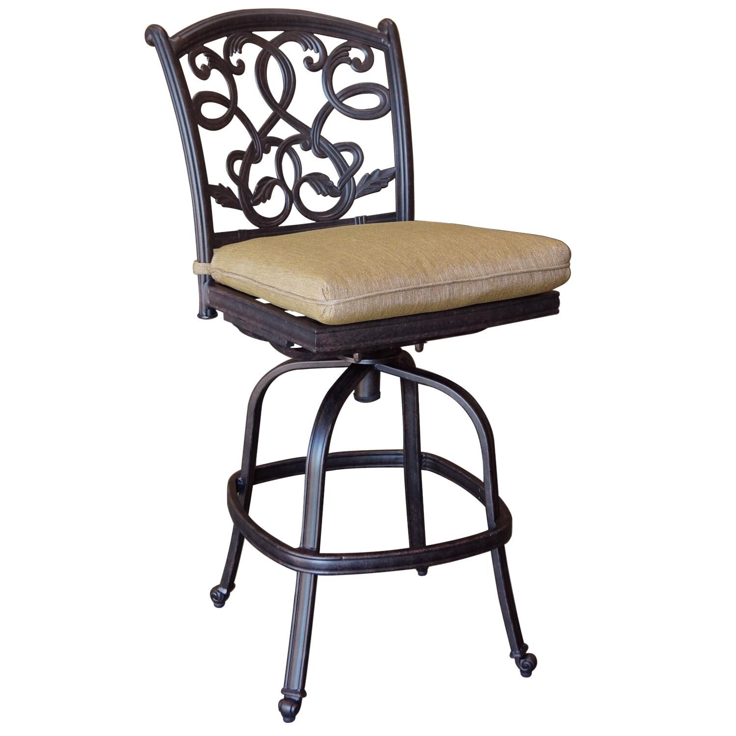 Darlee DL2052-5PC-707K17 Santa Monica 5 Piece Cast Aluminum Party Bar Set W/ Armless Swivel Bar Stools & Sesame Cushions - Armless Bar Stool thumbnail
