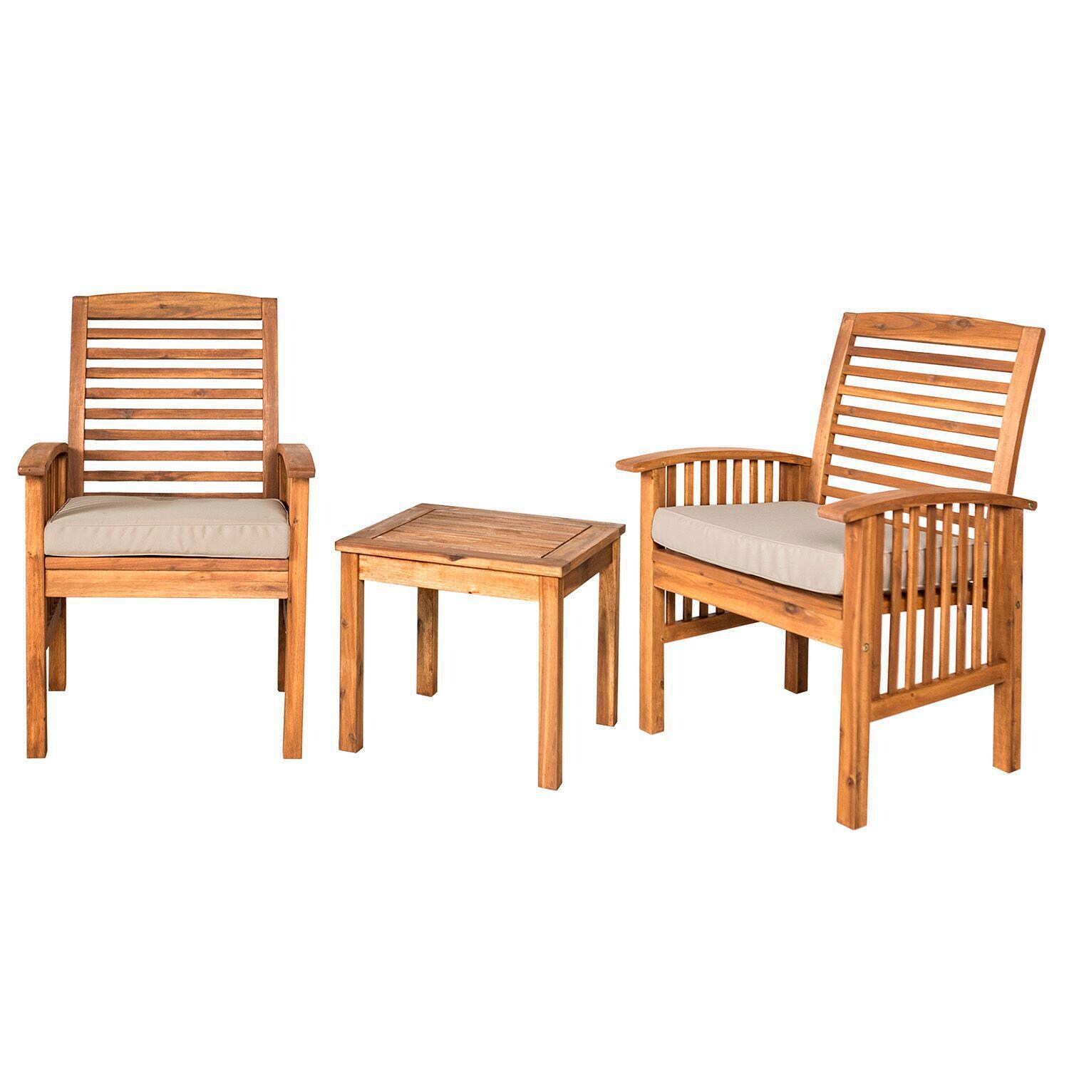 Ultimate Patio Horizon Way 3 Piece Brown Acacia Patio Conversation Set W/ Natural Cushions - Angled View thumbnail