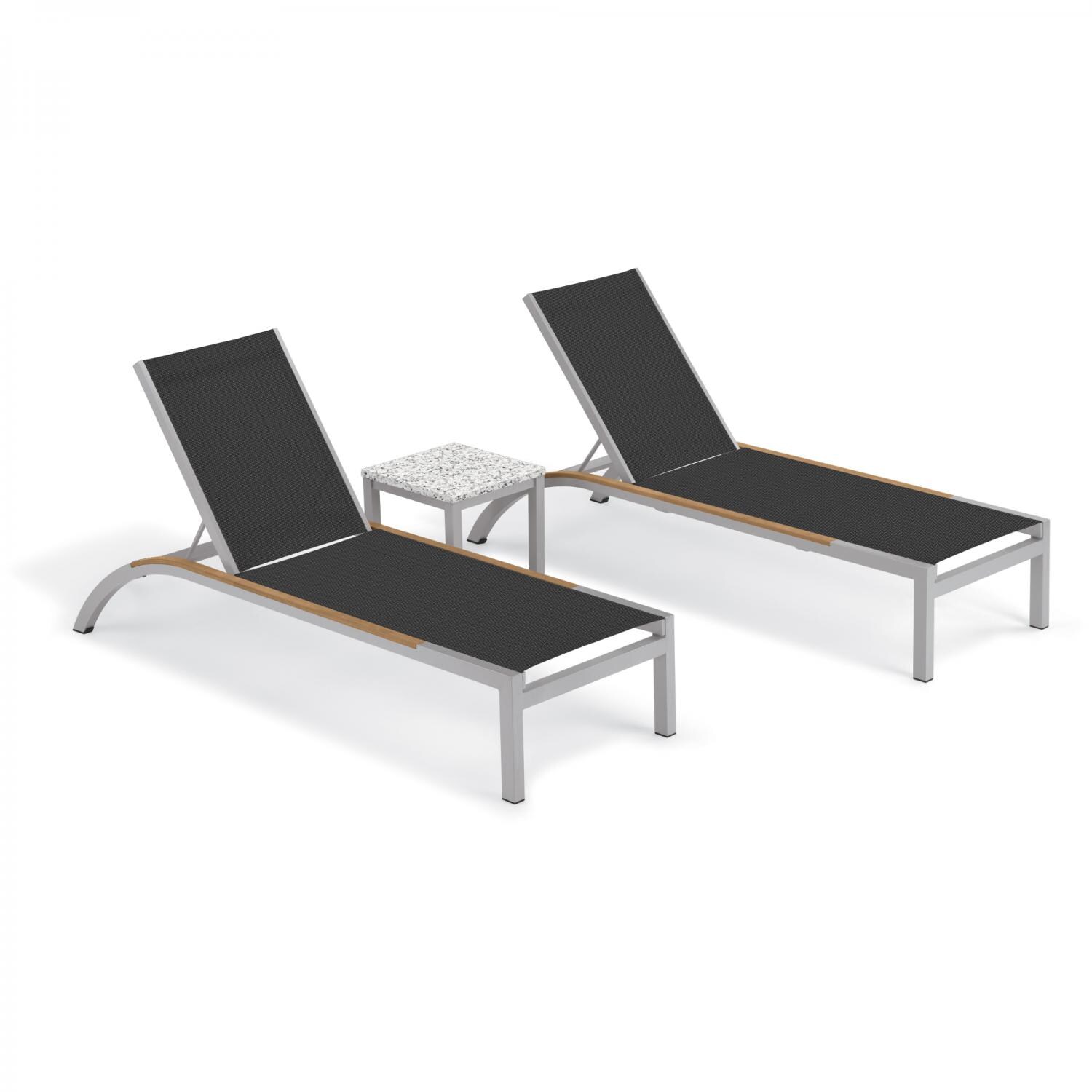 Argento 3 Piece Aluminum Patio Chaise Lounge Set W/ Tekwood Natural Side Rails & Lite-Core Ash End Table By Oxford Garden - Ninja Sling image