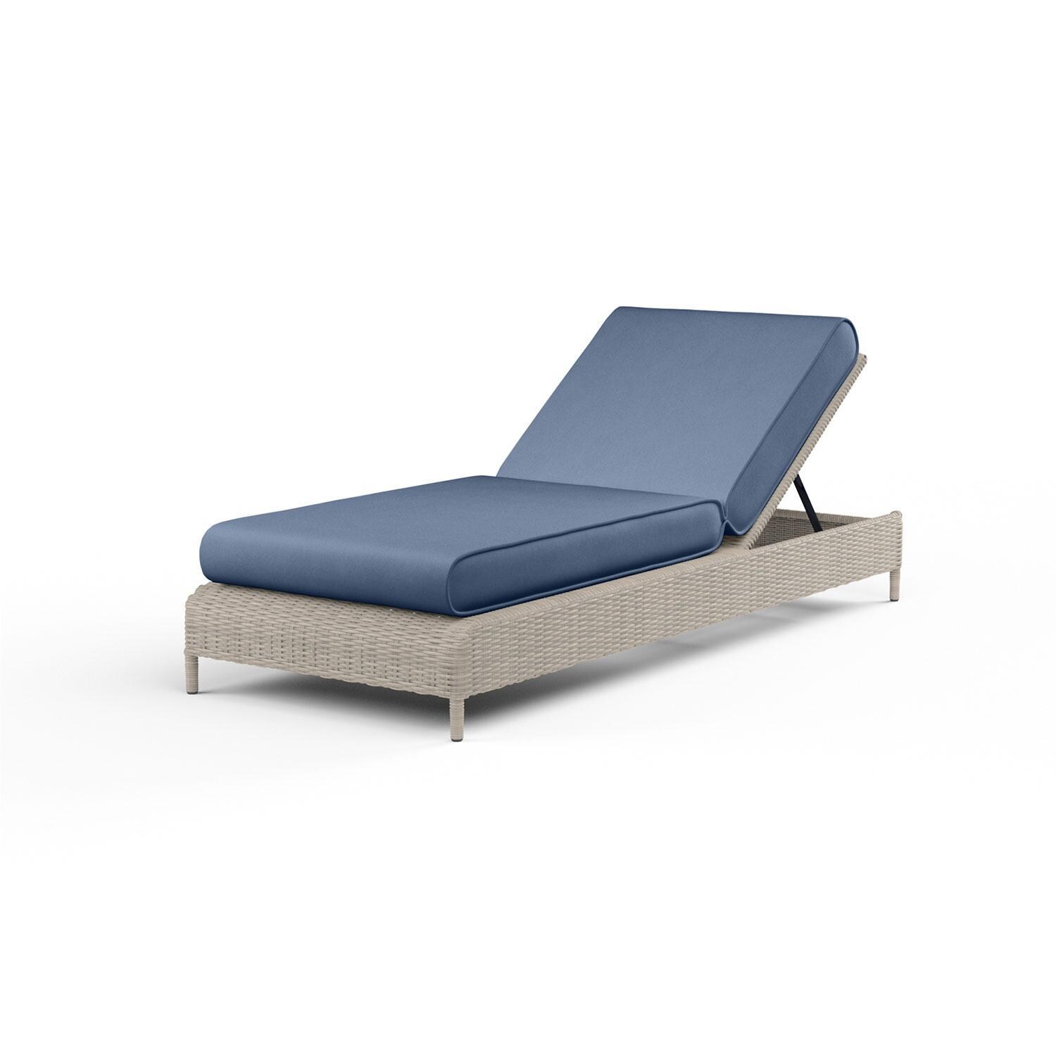 Manhattan Wicker Patio Adjustable Chaise Lounge in Spectrum Indigo w/ Self Welt By Sunset West - Display - White Background thumbnail