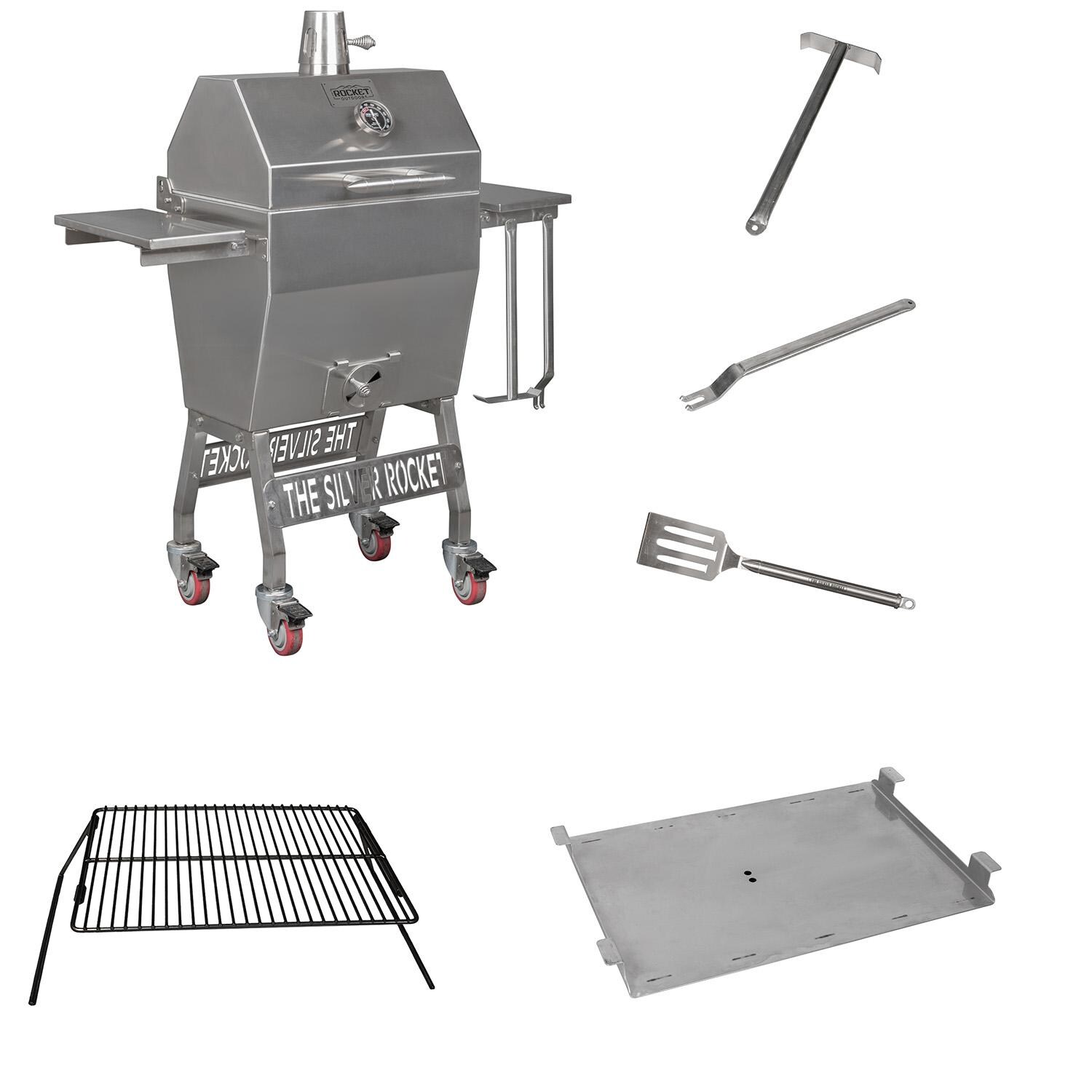 Rocket Outdoors SMSRG-BDL Small Silver Rocket Kamado Grill & Accessories Bundle - SMSRG-BDL - Bundle - White Background thumbnail