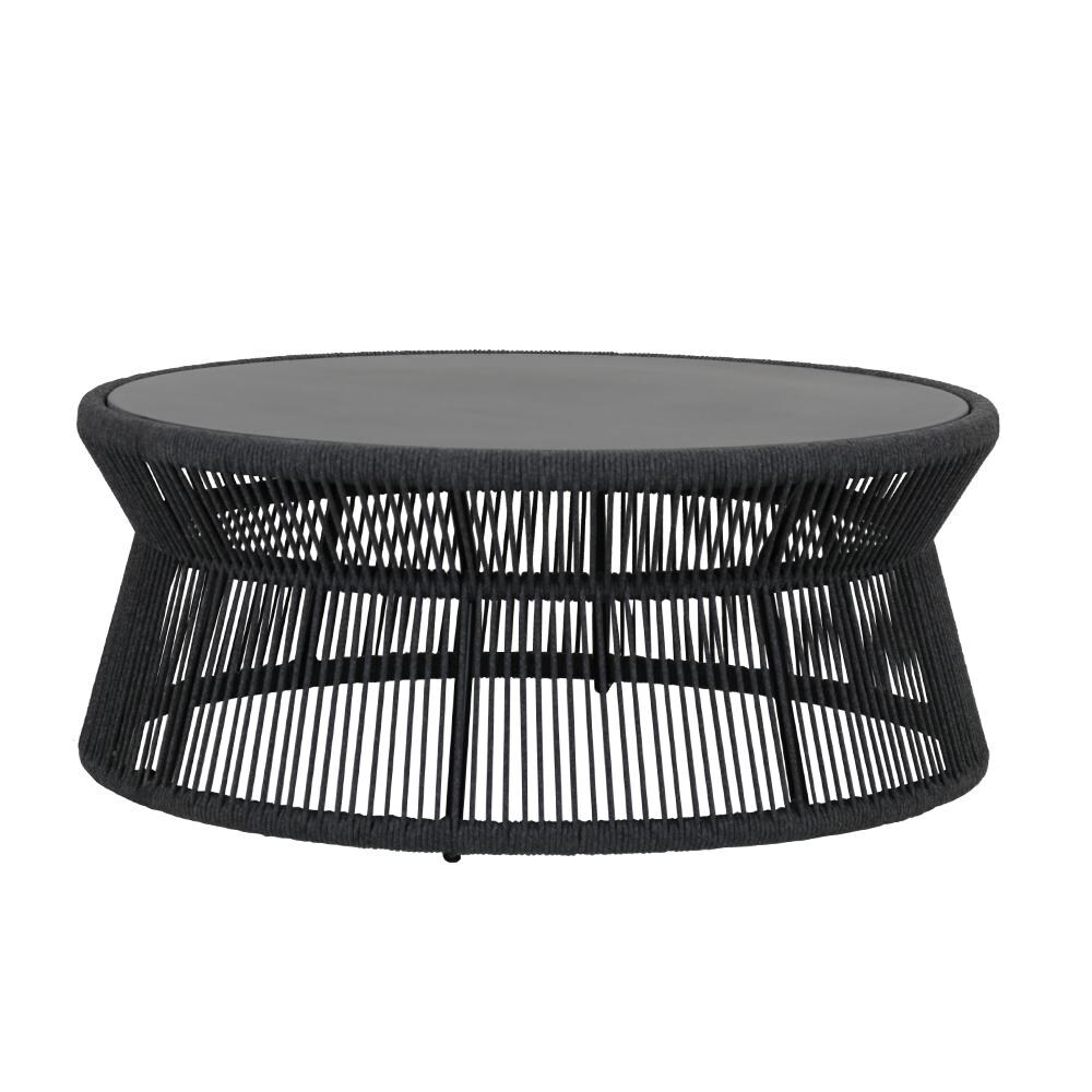 Milano 41 Inch Round Woven Rope Coffee Table in Charcoal by Sunset West