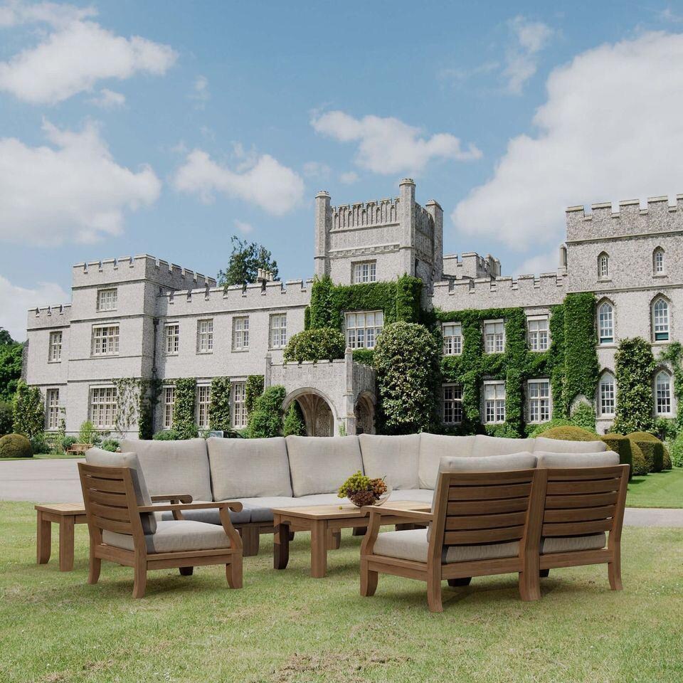 Currier Bay 11 Pc Teak Seating Set in Canvas Natural by Lakeview Outdoor Designs