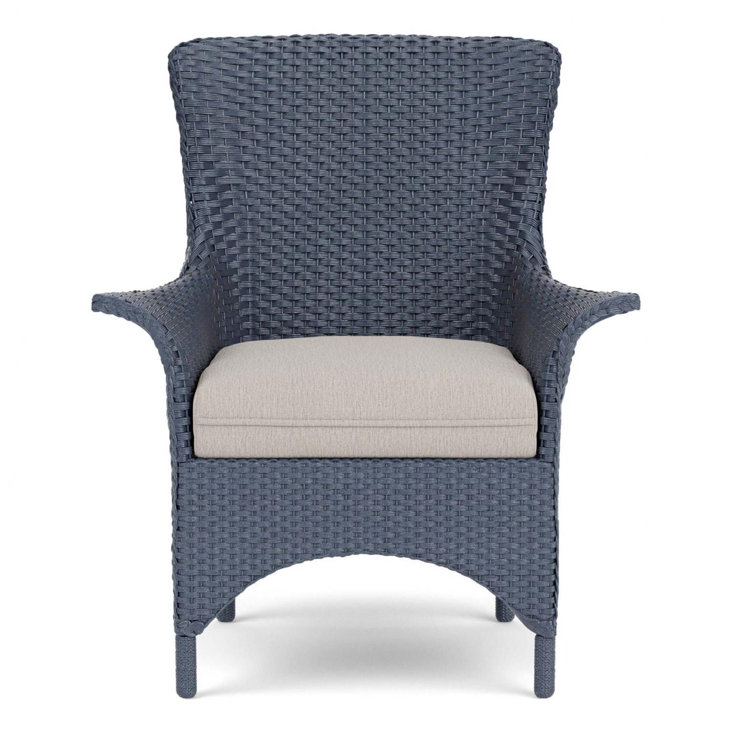 Mandalay Wicker Dining Arm Chair in Denim Blue/Remy Cloud By Lloyd Flanders