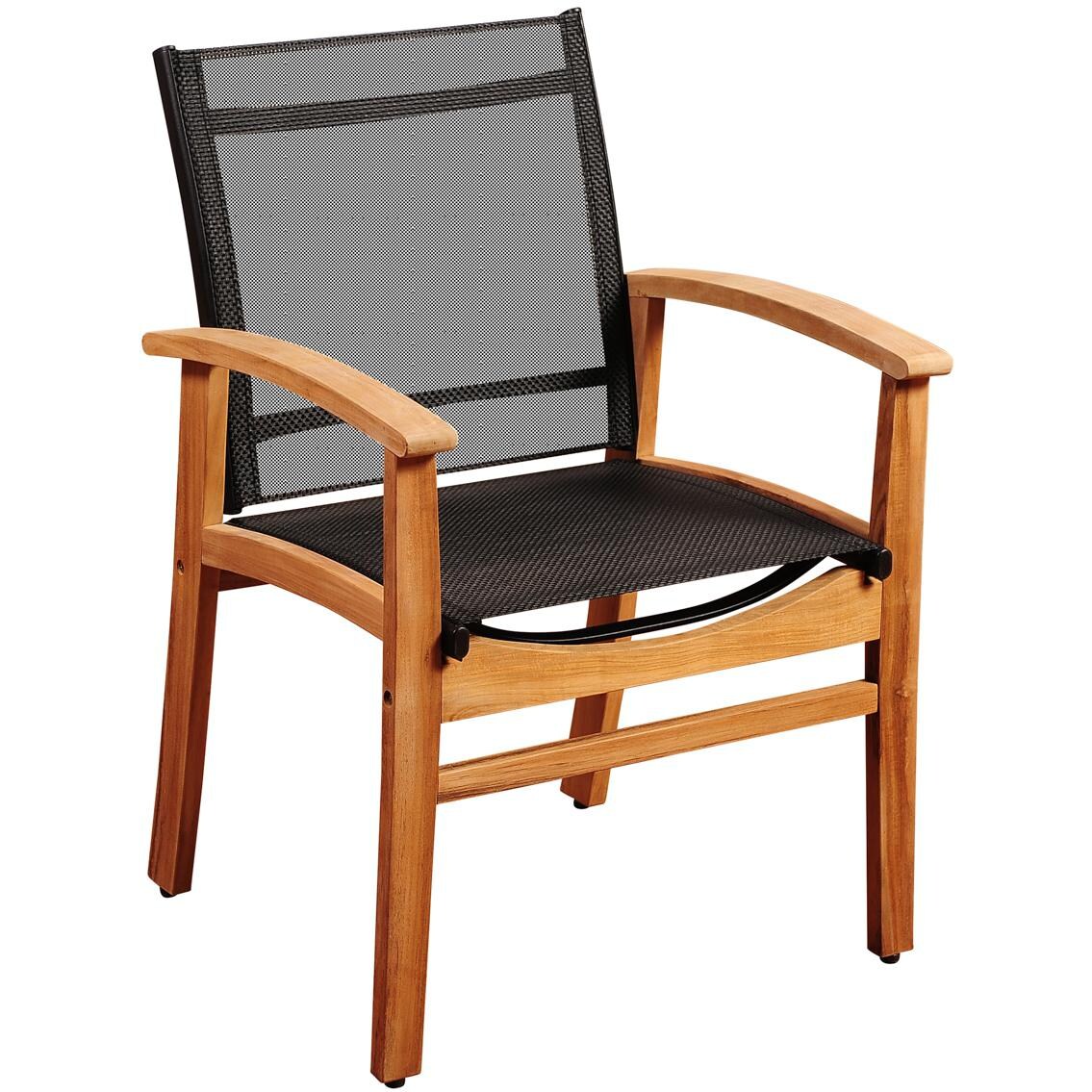 Amazonia Fortuna Sling Patio Dining Arm Chair With Teak Frame Black