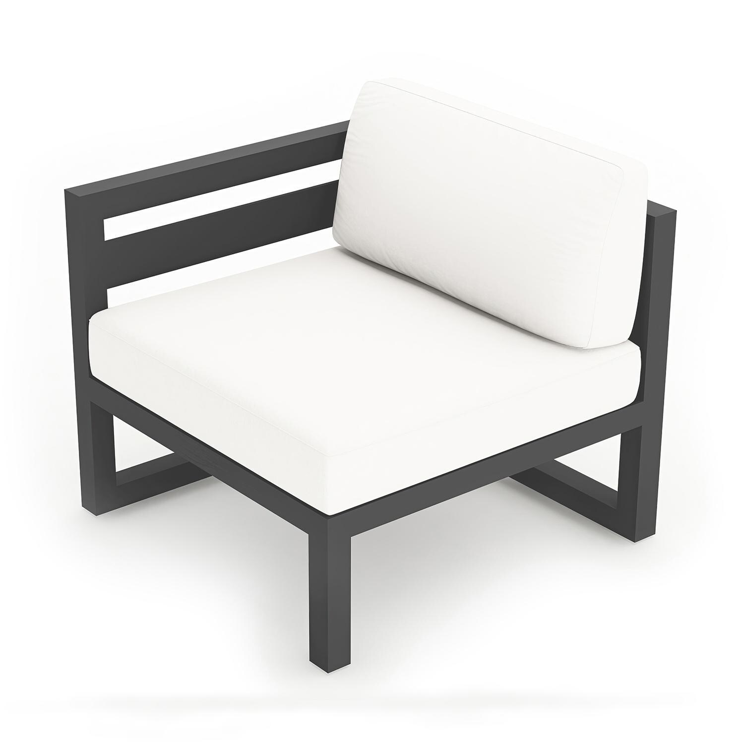 Misty Cove Aluminum Left Arm Club Chair in Slate w/Canvas Natural Cushions by Lakeview - Angle View - White Background thumbnail