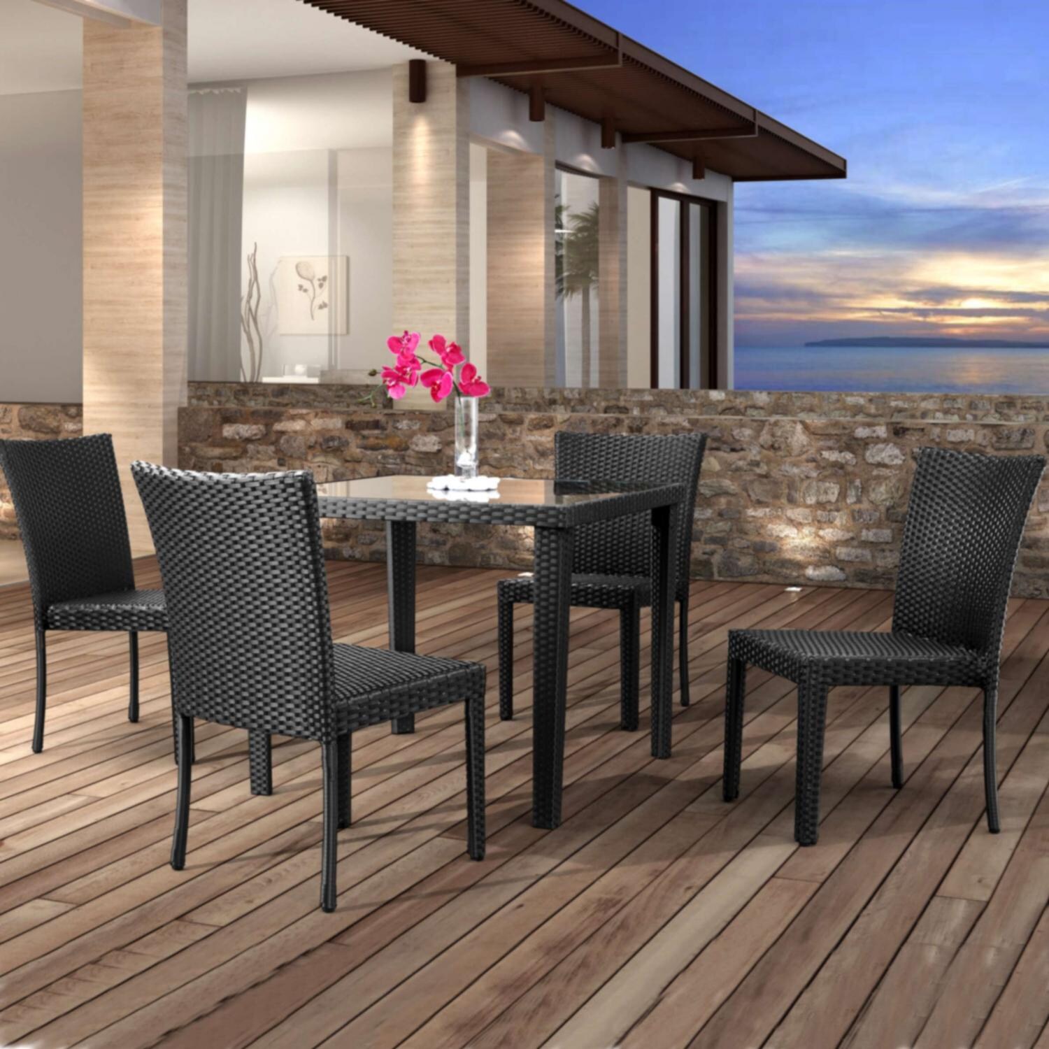 Zuo Modern Cavendish 4-Person Patio Dining Set With Glass Top Table