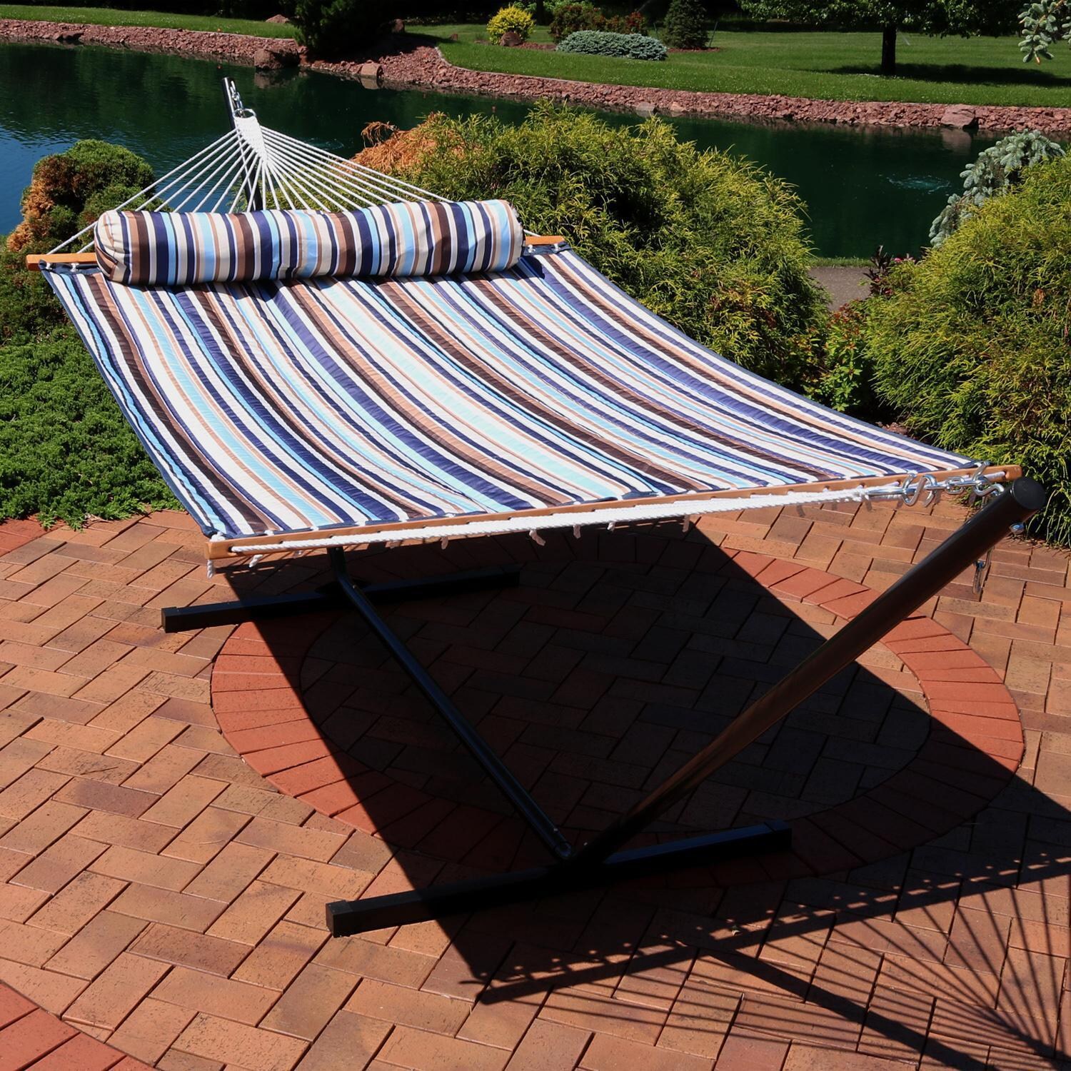 Ultimate Patio Quilted Double Hammock w/ 12-Foot Stand - Ocean Isle - Lifestyle thumbnail
