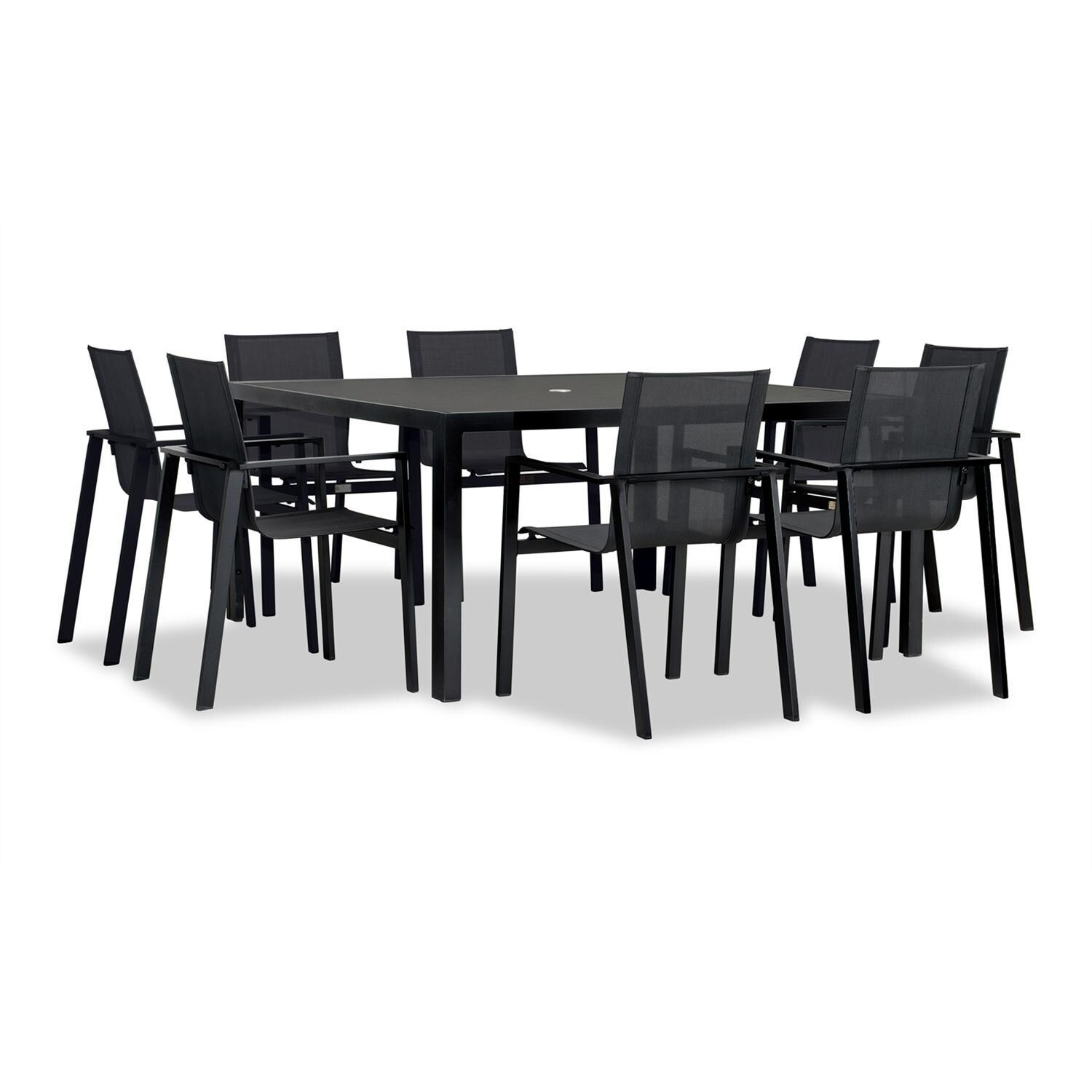Spring Bay 9 Piece Square Dining Set in Black - Angled View - White Background thumbnail