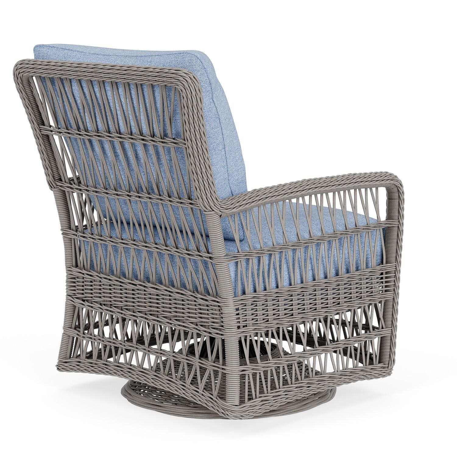 Lloyd Flanders Mackinac Swivel Glider Lounge Chair in Putty Finish with Demo Skyway fabric - Rear Right thumbnail