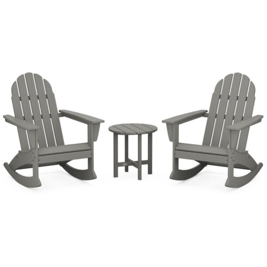 Vineyard 3 Pc Recycled Plastic Adirondack Rocking Chair Set in Slate Gray by POLYWOOD