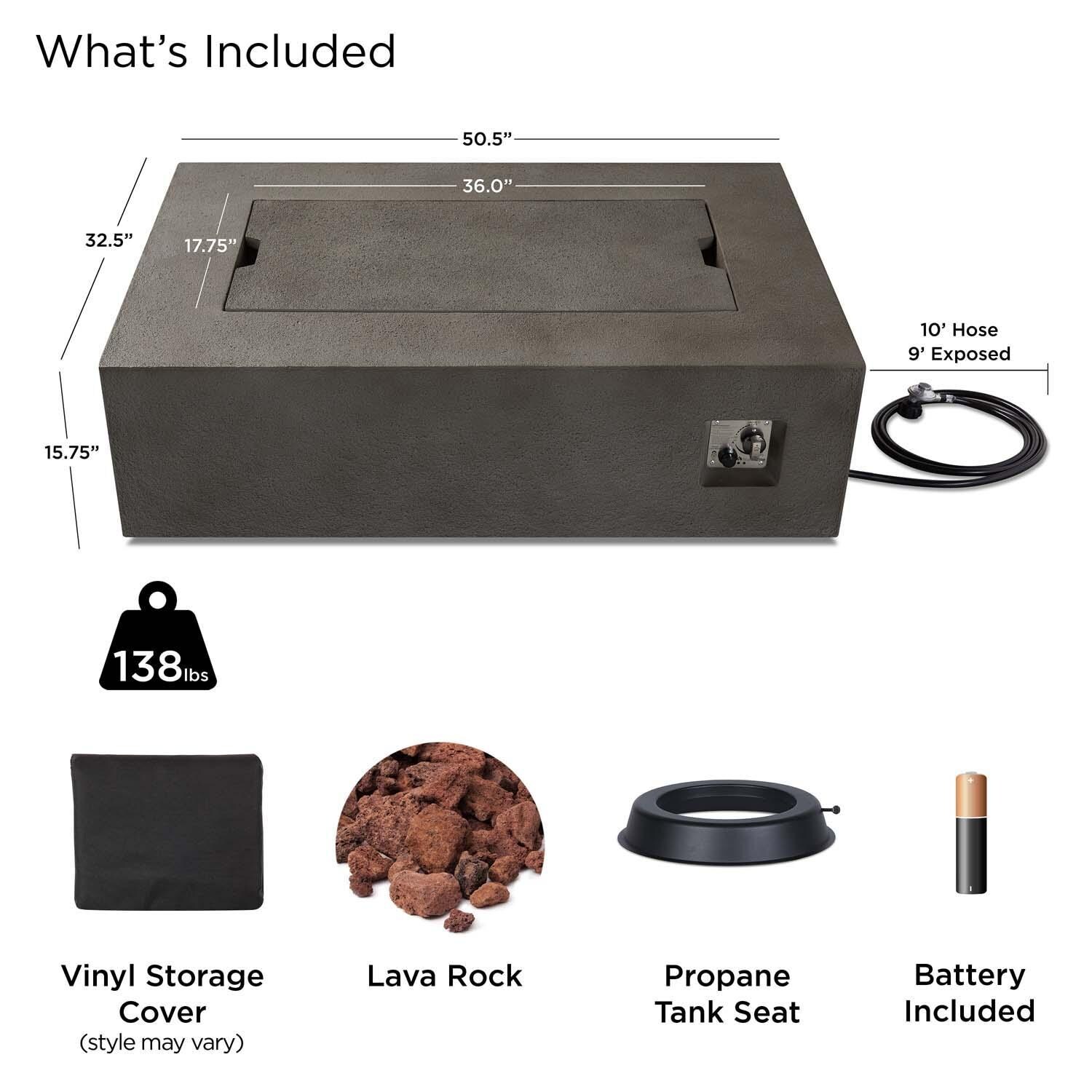 Villa Flora 51 Inch Rectangular MGO Propane Fire Pit Table in Glacier Gray by Lakeview - Included - Detail thumbnail