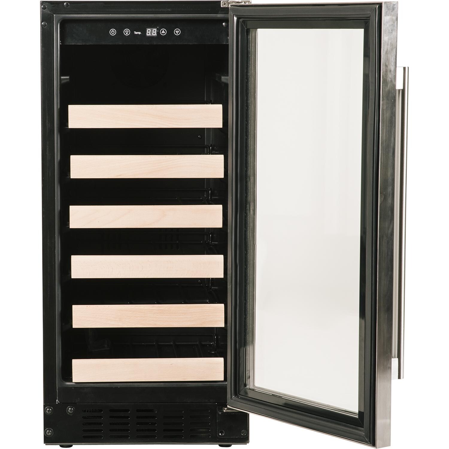 Azure 15-Inch 30 Bottle Wine Cooler - Stainless Steel - Front View W/ Door Open thumbnail