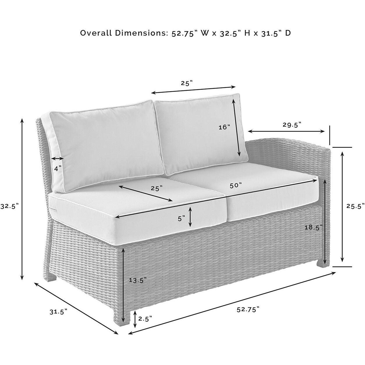 Ultimate Patio UP-92391-SA 5Pc Wicker Outdoor Sectional Set W/ Fire Table in Sand - Right Side of Sectional Dimensions - Diagram thumbnail