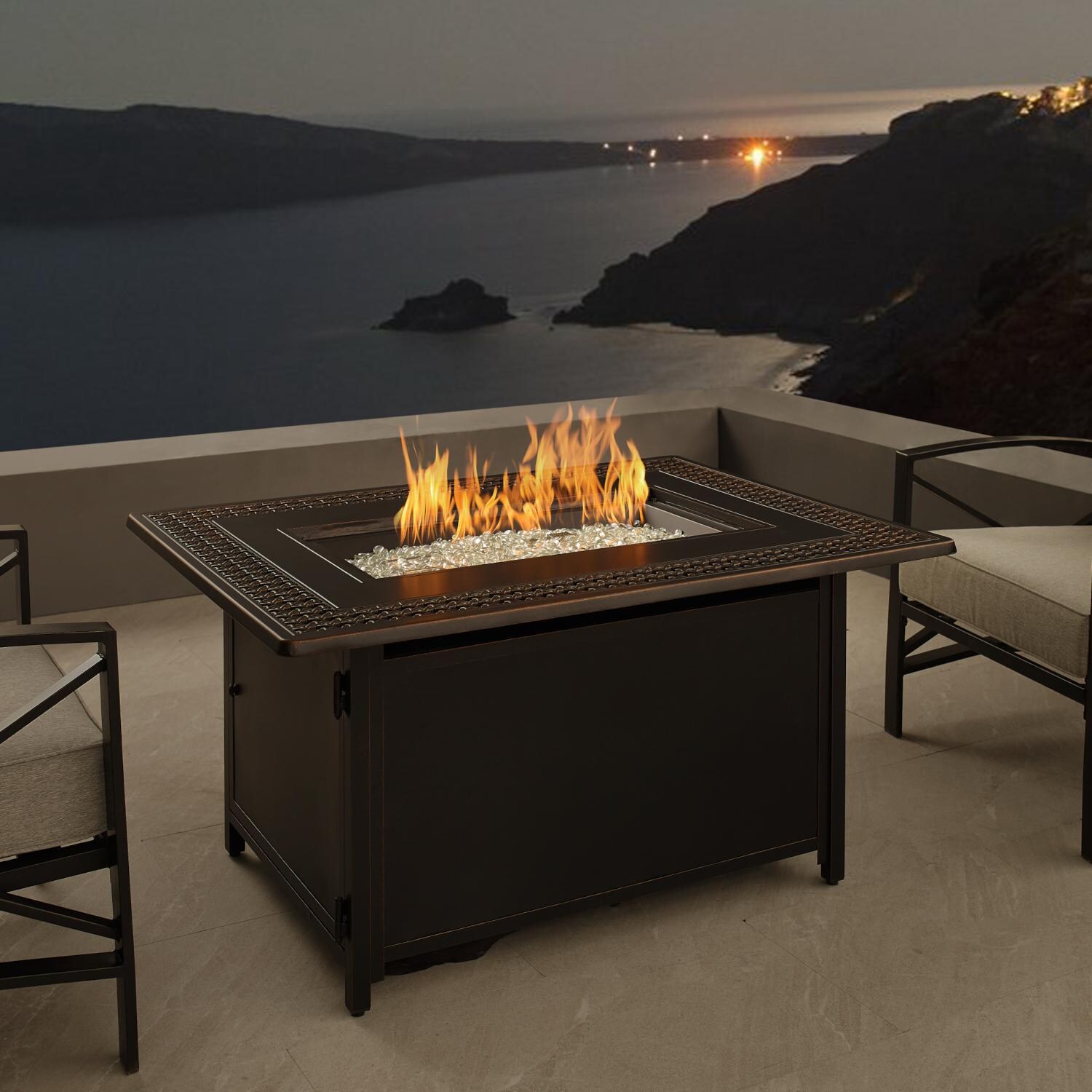 Ultimate Patio 63181 Lion Sands 48-Inch Rectangular Aluminum Propane Gas Fire Pit thumbnail