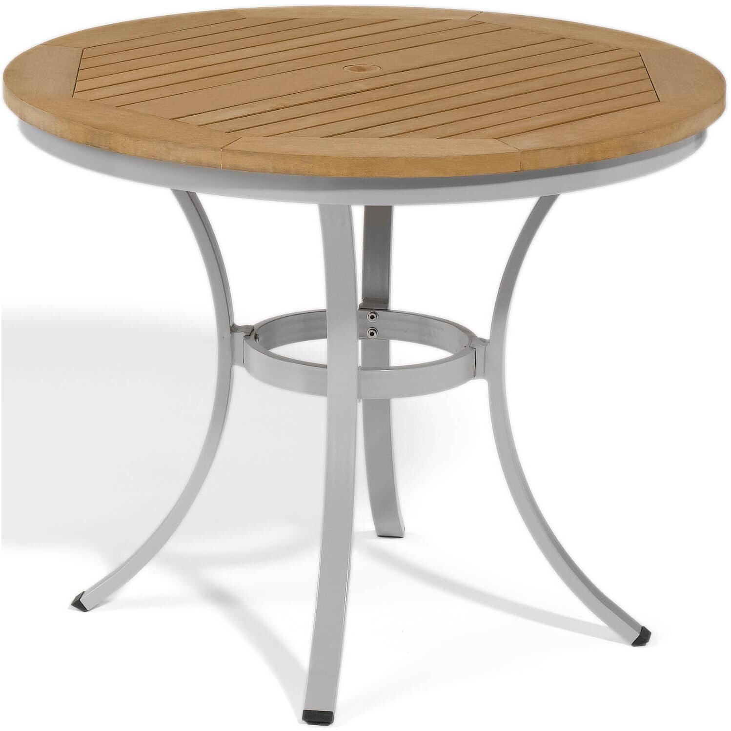 Travira 36-Inch Round Aluminum Patio Bistro Table W/ Natural Tekwood Top thumbnail