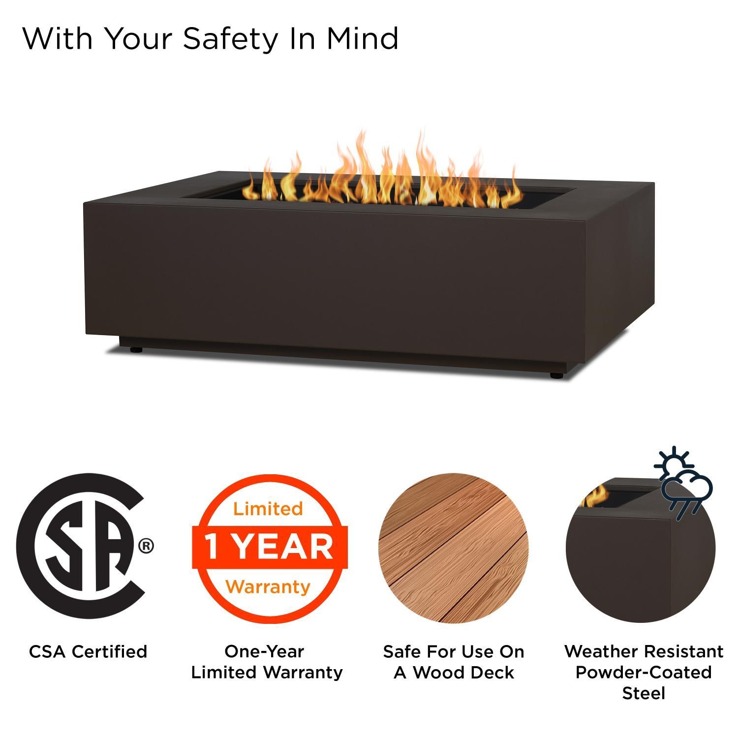 Elysian 50-in Rectangular Steel Propane Fire Pit Table in Dark Bronze by Lakeview Outdoor Designs - Safety - Detail thumbnail