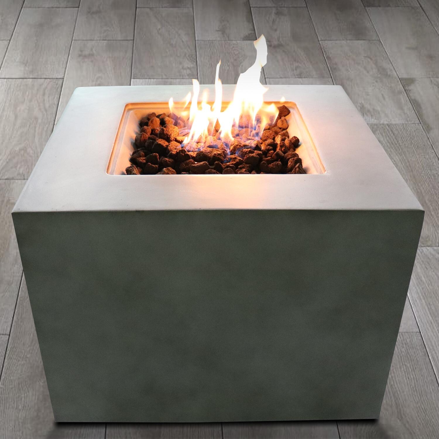 Ultimate Patio Currier Bay 30 Inch Square Concrete Propane Fire Pit Table in Light Gray - Front - Lifestyle thumbnail