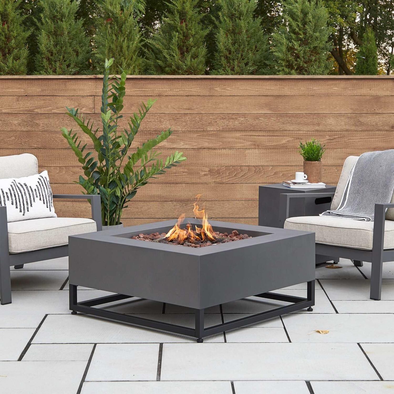 Lakeview SCC966LPWSLT Craft Bay 36-Inch Square Propane Fire Table w/ NG Conversion Kit - Weathered Slate - Angled Lifestyle View thumbnail