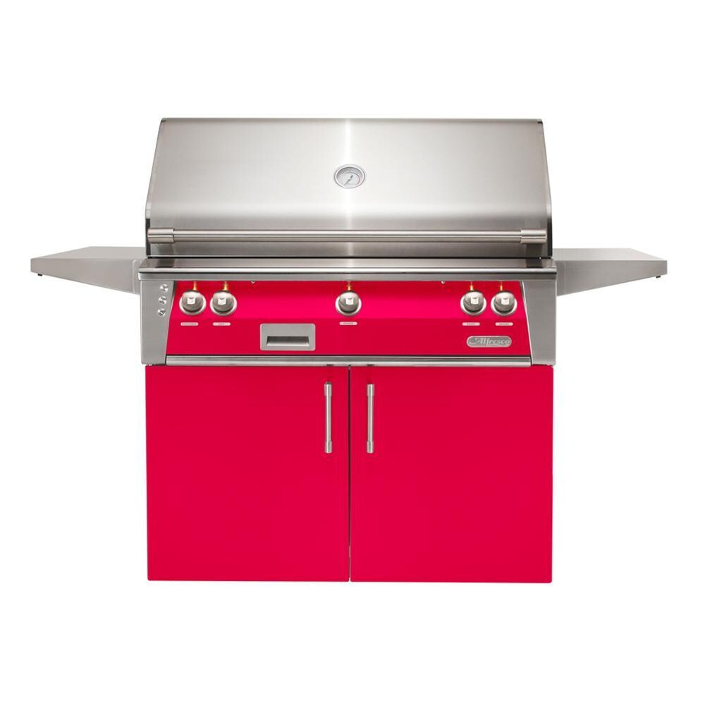 Alfresco ALXE 42-Inch Freestanding Propane Grill With Rotisserie in Raspberry Red - ALXE-42C-LP-S3027