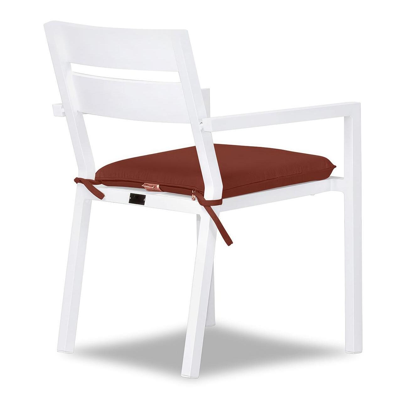 Calm Bay Aluminum Dining Arm Chair in White/Canvas Henna by Lakeview Outdoor Designs - Angle - White Background thumbnail