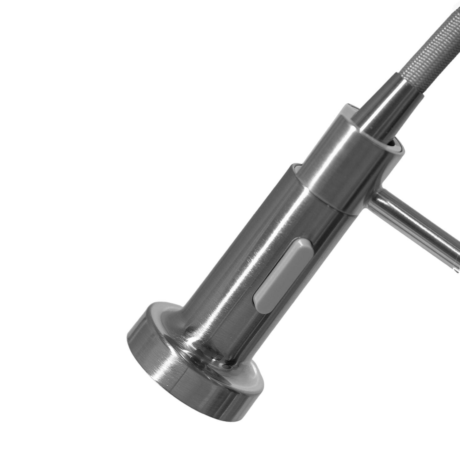 BBQGuys Signature BBQ-K102 Traditional Stainless Steel Outdoor Single Handle Pre-Rinse Coil-Spring Hot/Cold Faucet - Sprayer Can Switch Between Spray & Stream thumbnail