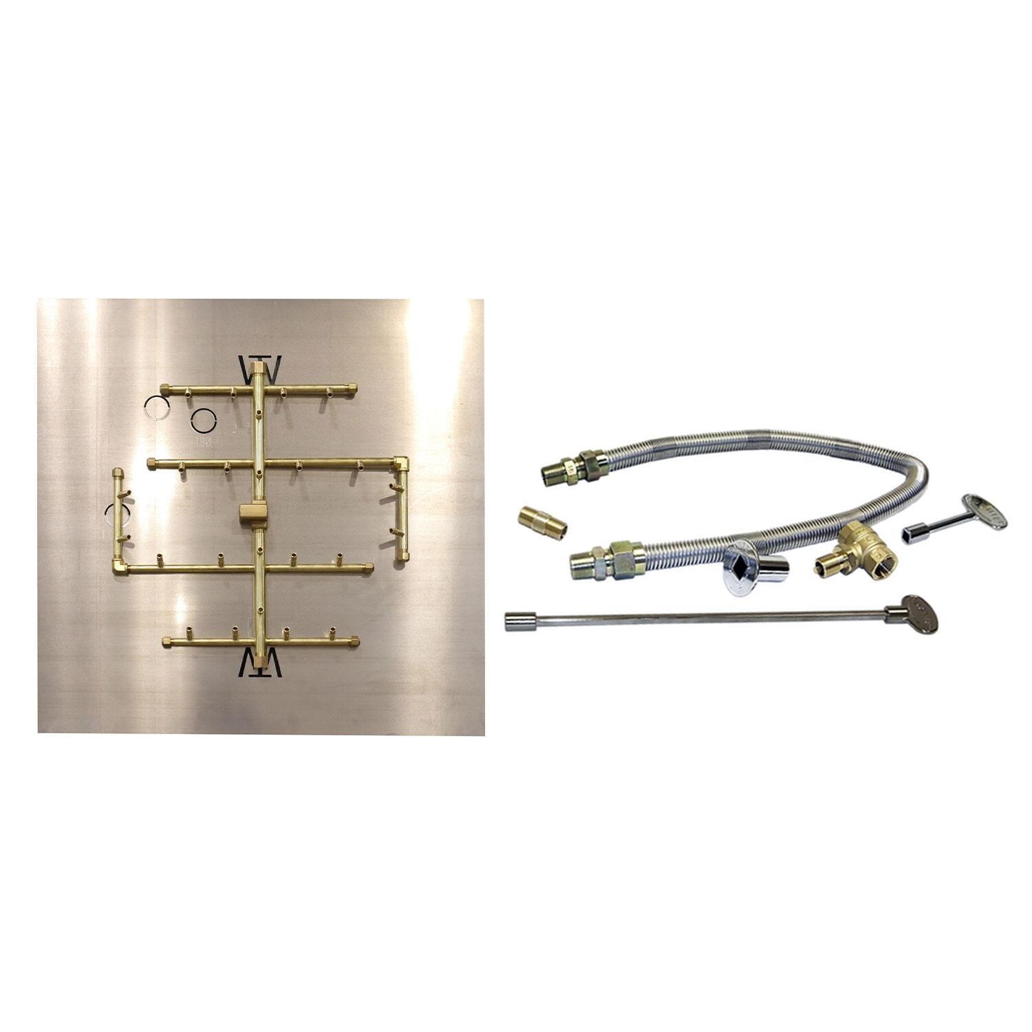 Warming Trends 20 1/2 X 19 1/2 CROSSFIRE Brass Natural Gas/Propane Burner w/ 30-in Square Plate & Flex Line Kit - White Background thumbnail
