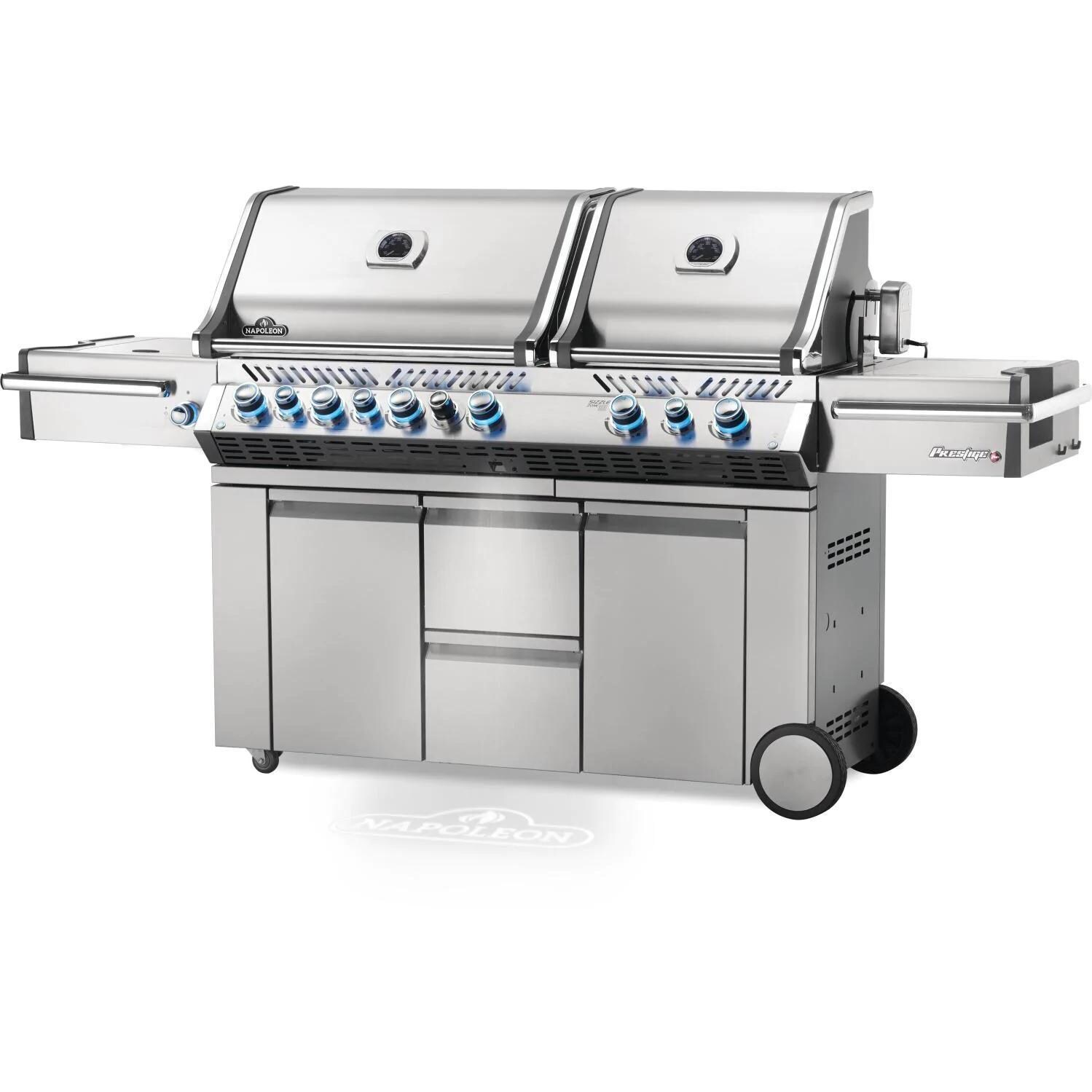 Napoleon PRO825RSBINSS-3 Legacy Prestige PRO 825 Natural Gas Grill w/Infrared Rear Burner, Double Infrared Sear Burner & Side Burner - Angled View thumbnail