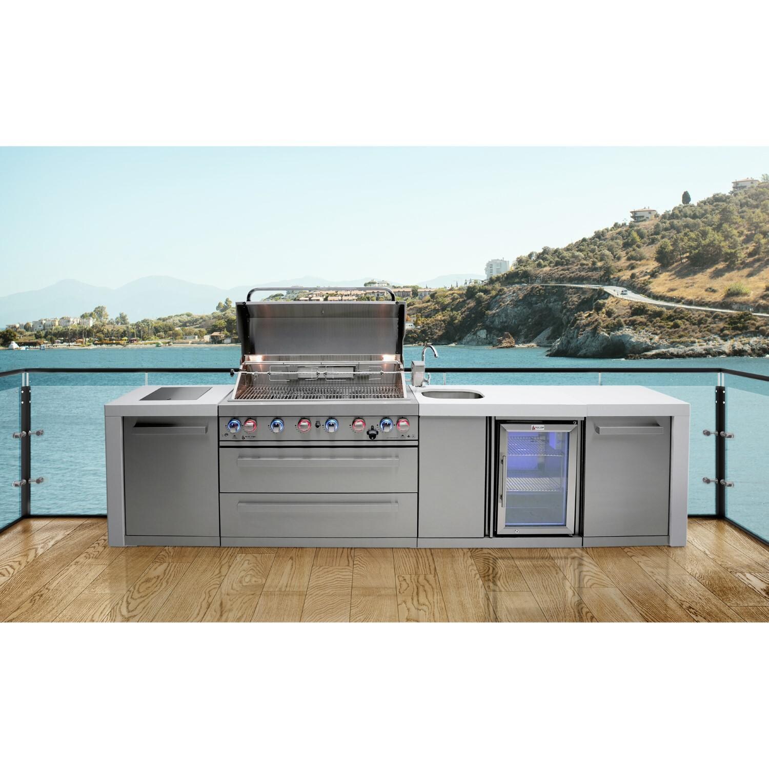Mont Alpi - MAi400-DBEV - Mont Alpi 400 Deluxe Propane Gas Island Grill W/ Beverage Center, Infrared Side burner, and Rotisserie Kit - Lifestyle thumbnail