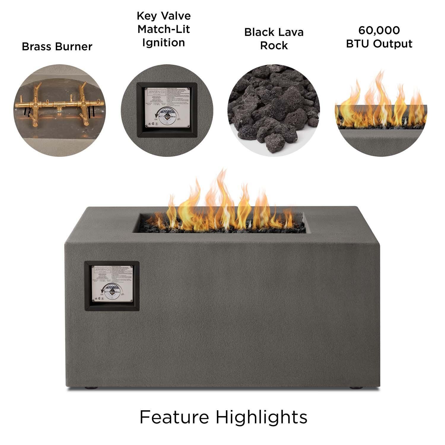 Olliewood 40 Inch Square Glass Fiber Reinforced Concrete Natural Gas Fire Pit Table in Carbon by BBQGuys Signature - Features thumbnail