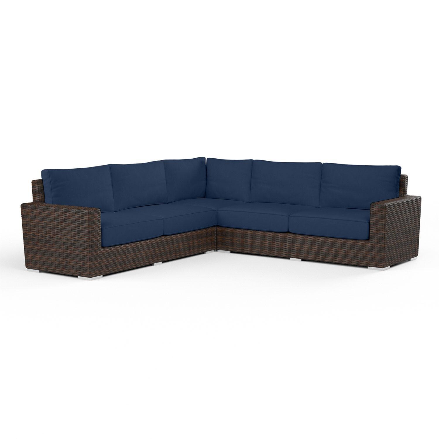 Montecito 3 Pc Wicker Patio Sectional Sofa in Spectrum Indigo w/ Self Welt By Sunset West - Display - White Background thumbnail