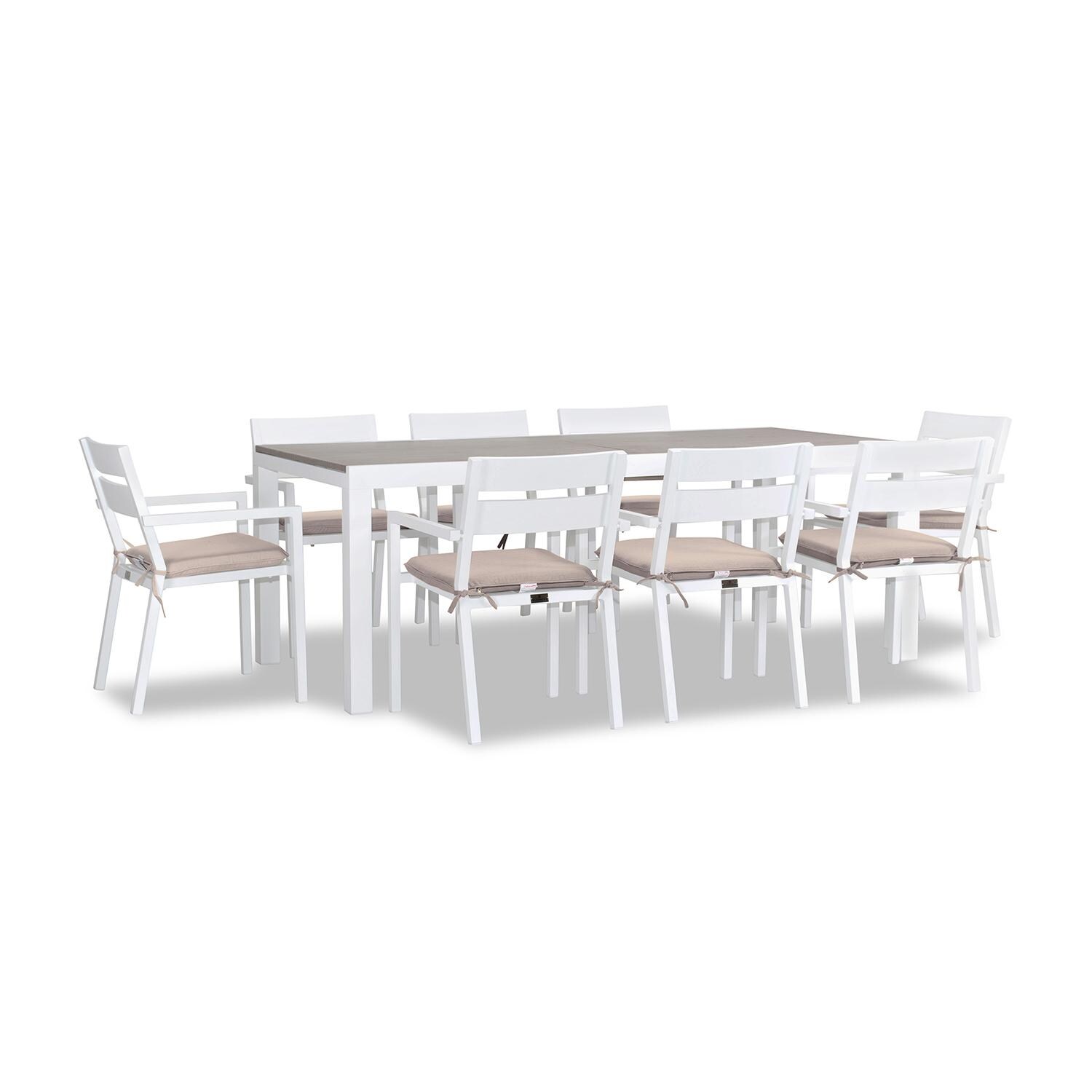 Calm Bay 9 Pc Extendable Dining Set in White/Barnwood/Canvas Flax by Lakeview - White Background 2 thumbnail