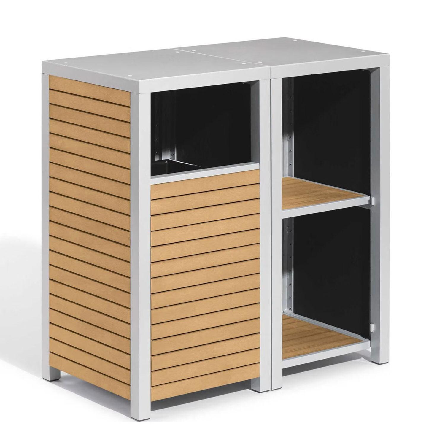 Travira 2 Pc HPL/Powder-Coated Aluminum Storage Set W/ Waste Receptacle & Shelves in Natural/Flint by Oxford Garden - White Background thumbnail