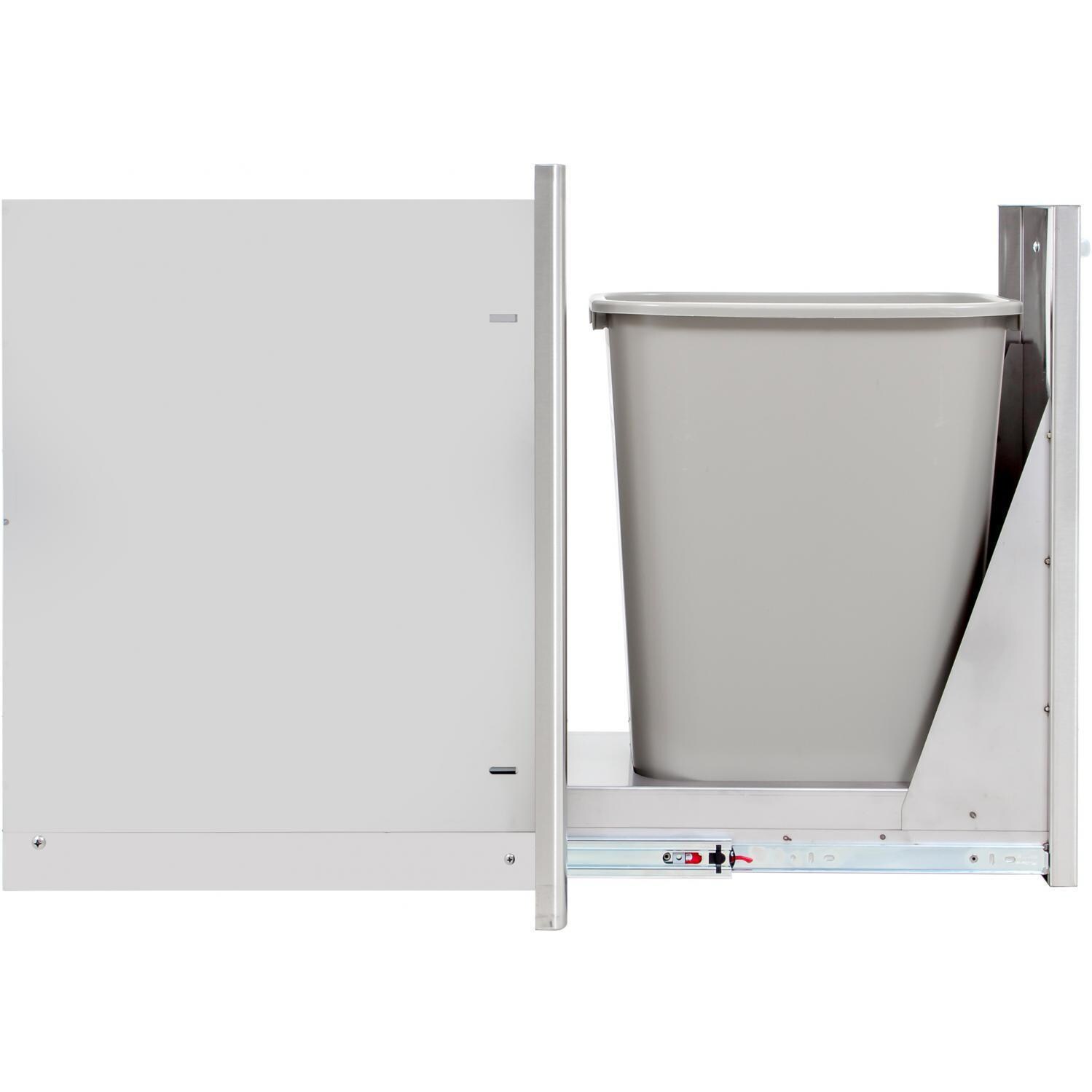 Blaze BLZ-TRNW-DRW-H 13-Inch Narrow Roll-Out Stainless Steel Trash Bin - Open Side View - Detail thumbnail